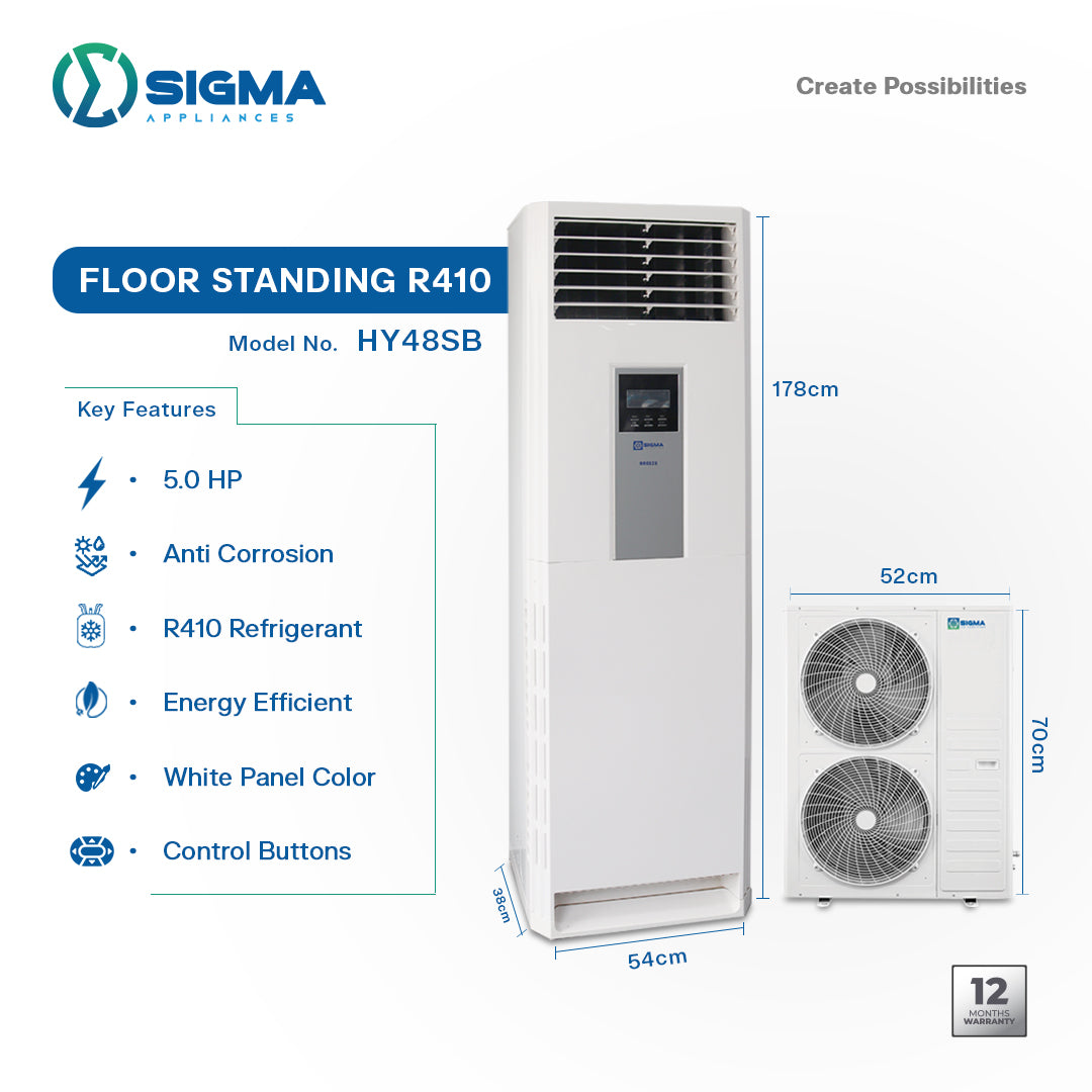 Sigma 5.0HP Floor Standing AC R32 Inverter White available at HomeCart Ghana