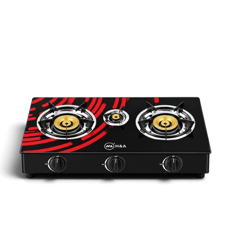 H&A Tabletop Glass Gas Stove -3 Burner