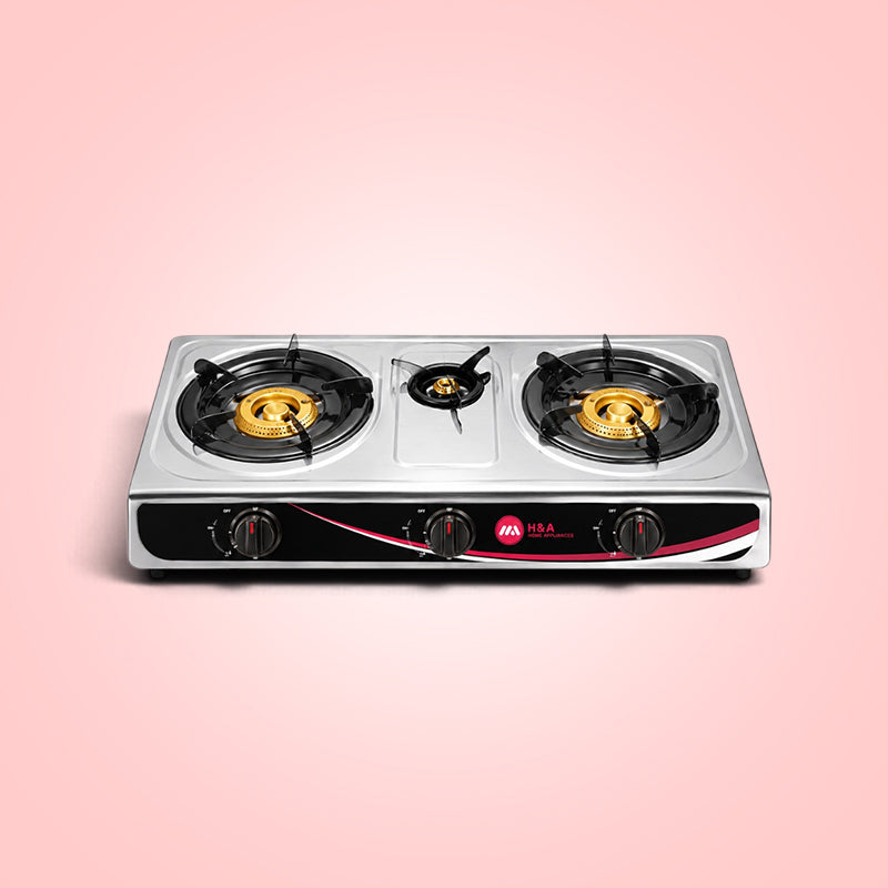 H&A Tabletop Stainless Gas Stove - 3 Burner