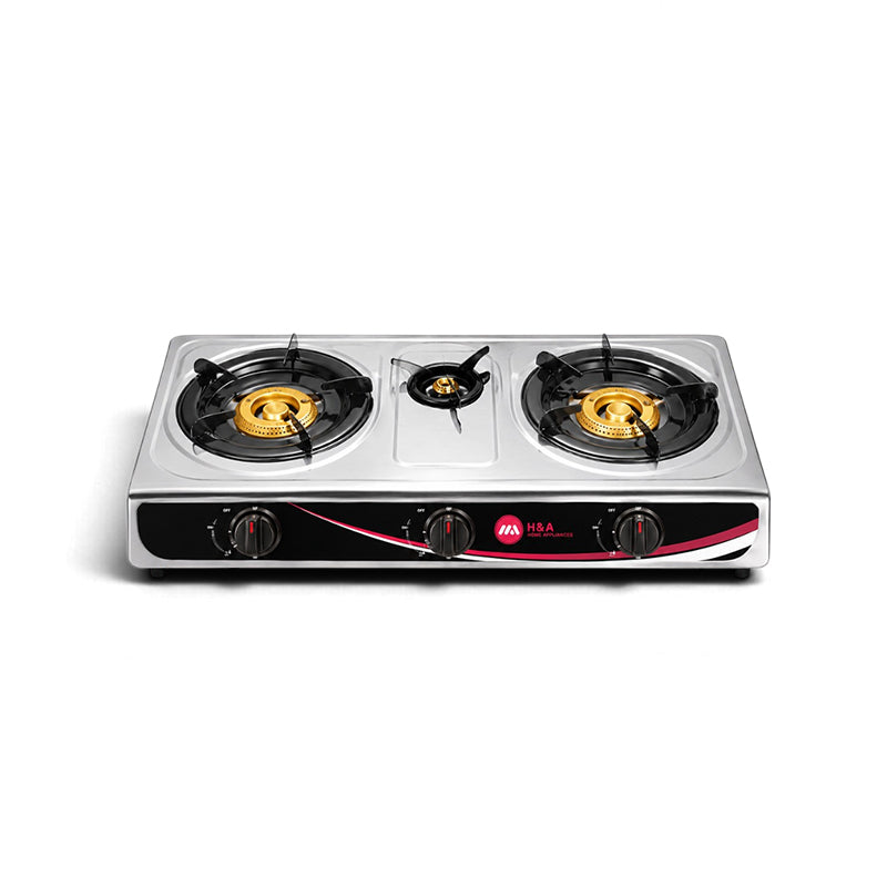 H&A Tabletop Stainless Gas Stove - 3 Burner