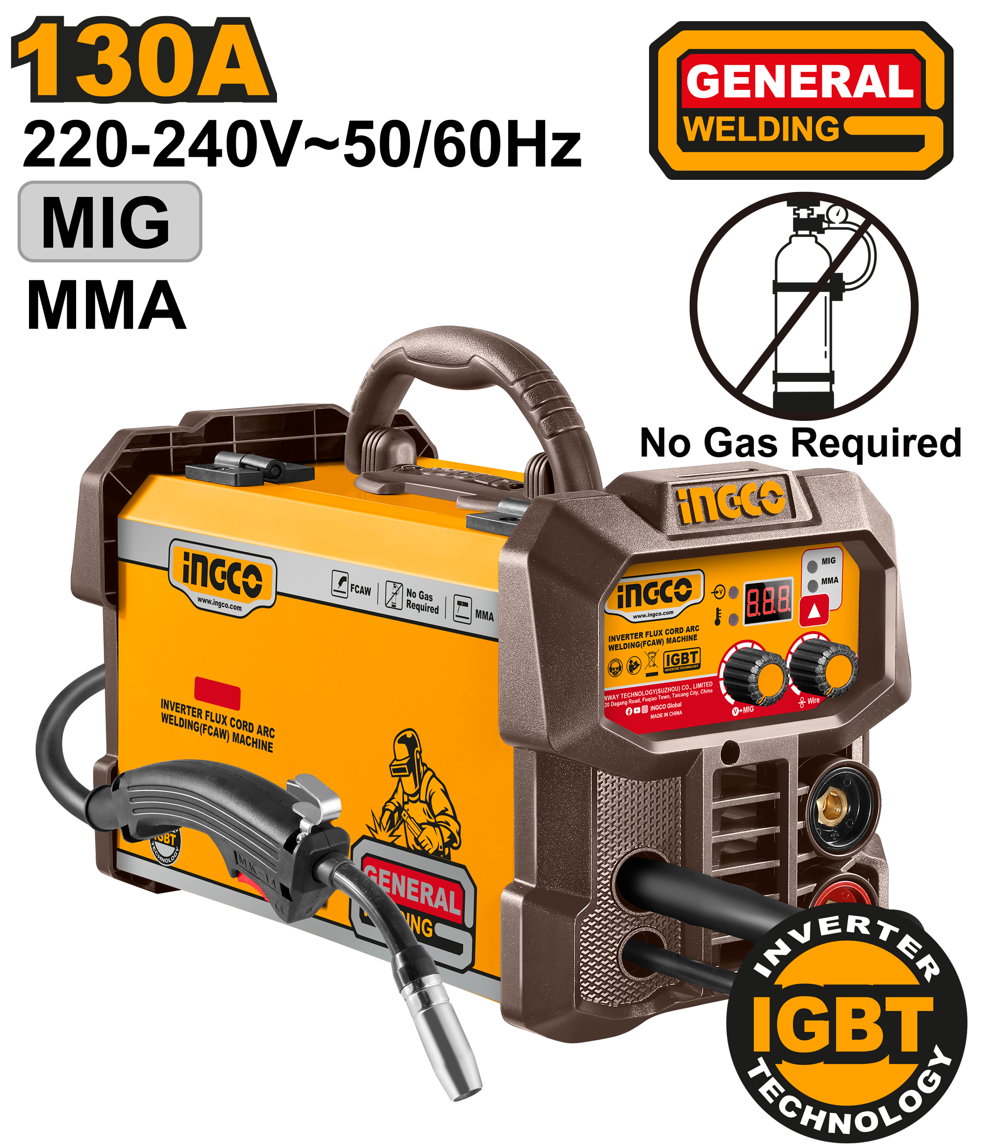 INGCO Inverter Flux Cord Arc Welding (FCAW) Machine - ING-FC13018 Main image