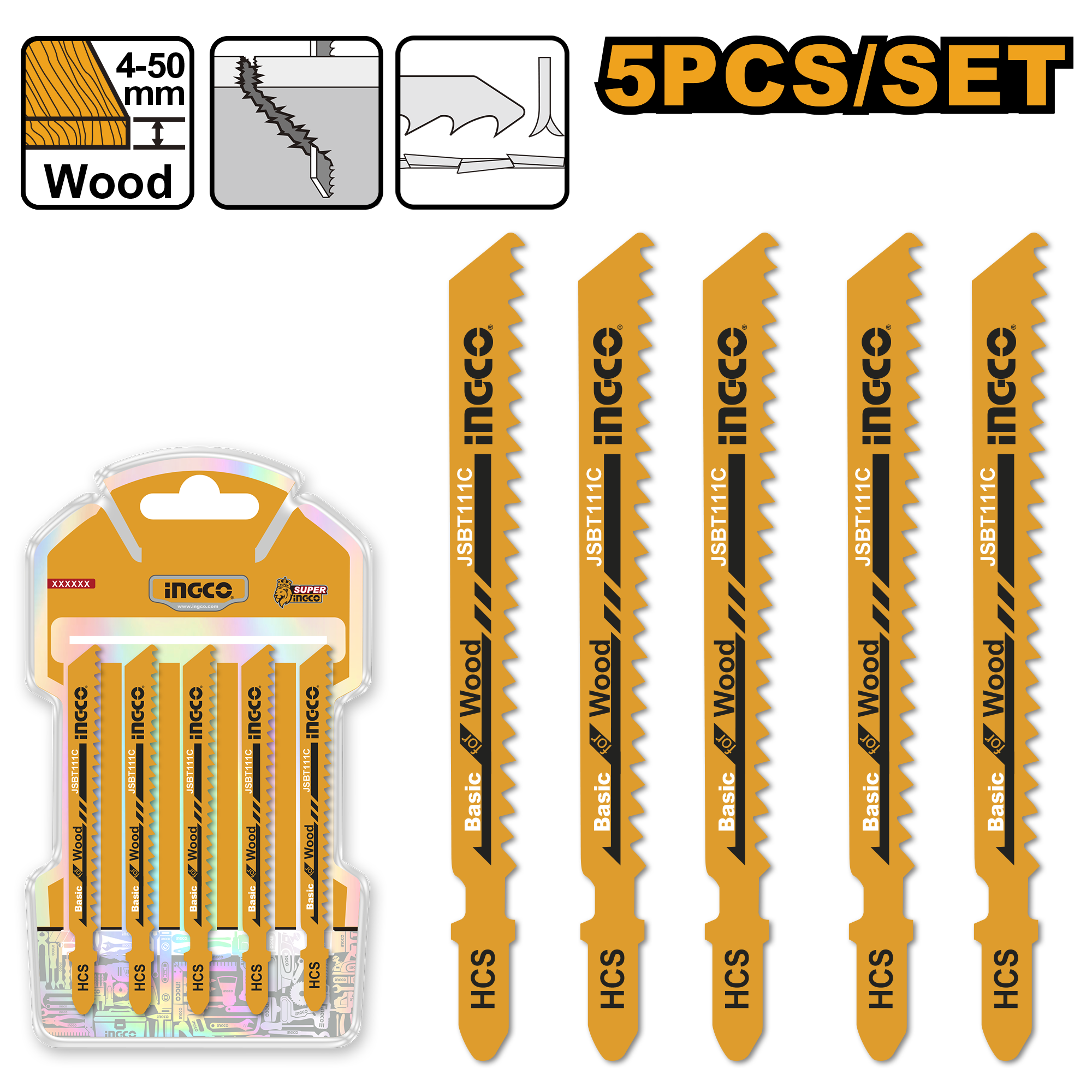 INGCO 5PCs Jig Saw Blade for Wood - JSBT111C