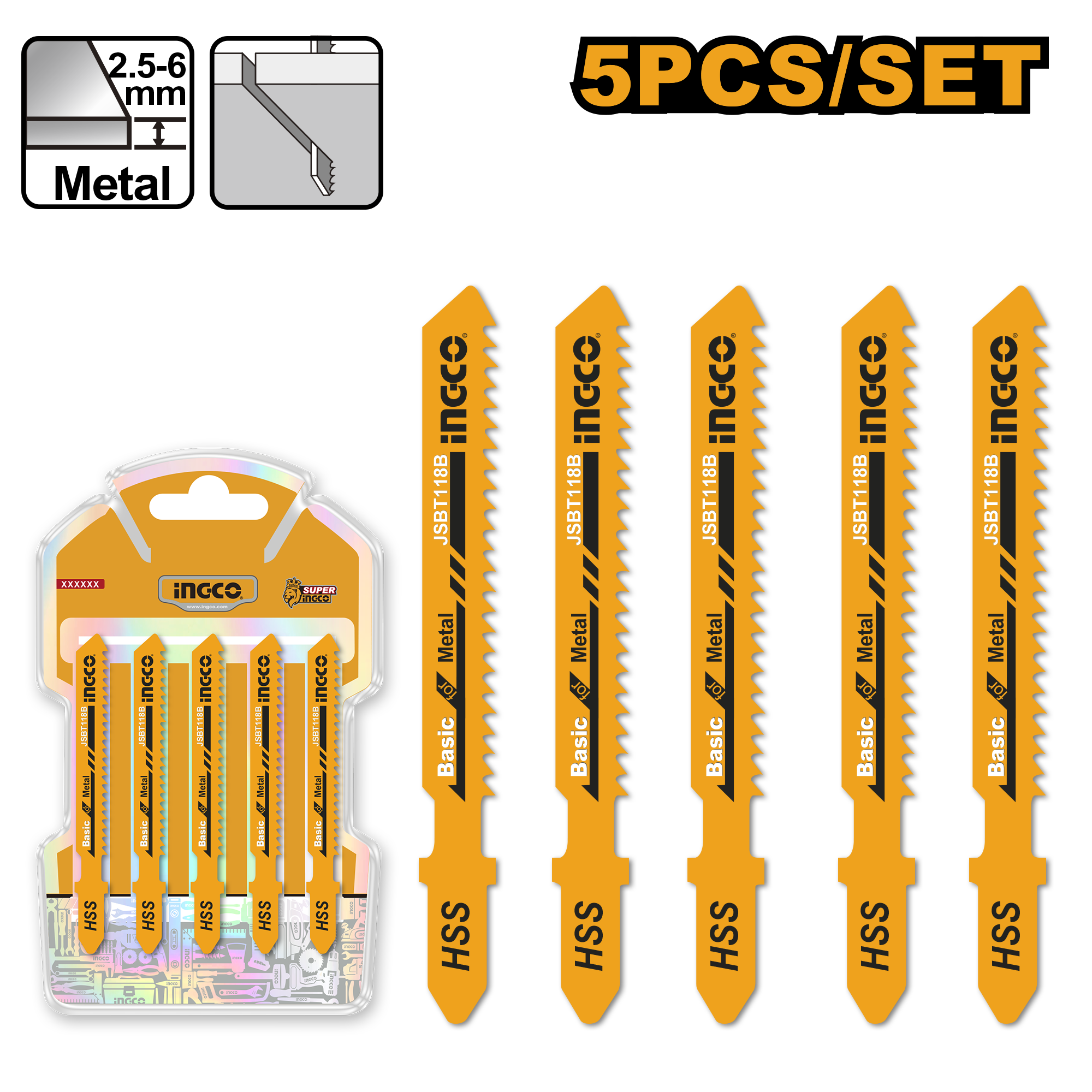 INGCO 5PCs Jig Saw Blade for Metal - JSBT118B