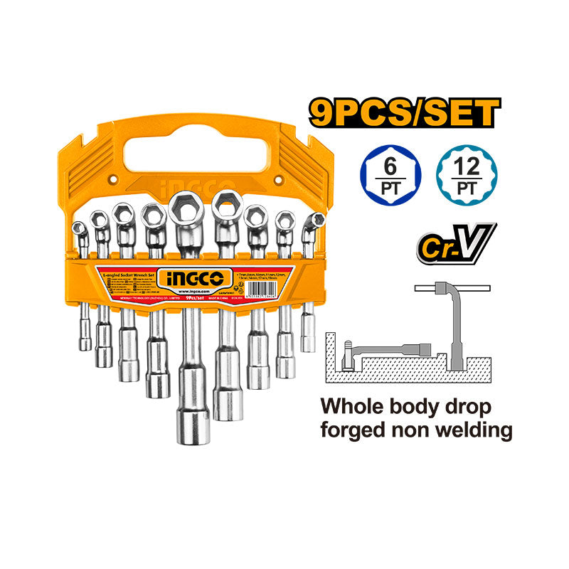 INGCO 9 PCs Set L-Angled Socket Wrench Set (Whole Body Drop Forged Non Welding) - LASWT0901 Main image