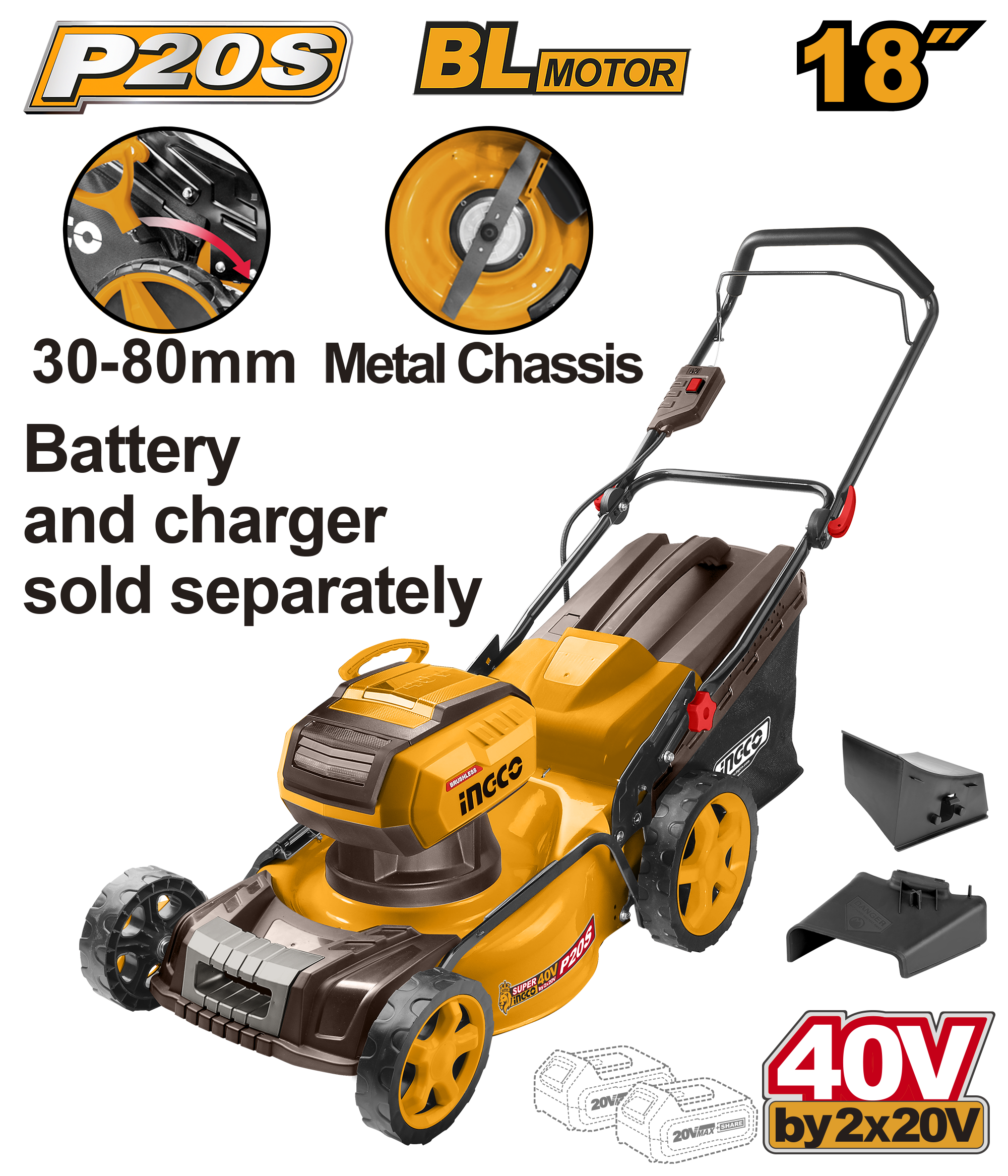 INGCO Cordless Lawn Mower - LMLI20185 Main image