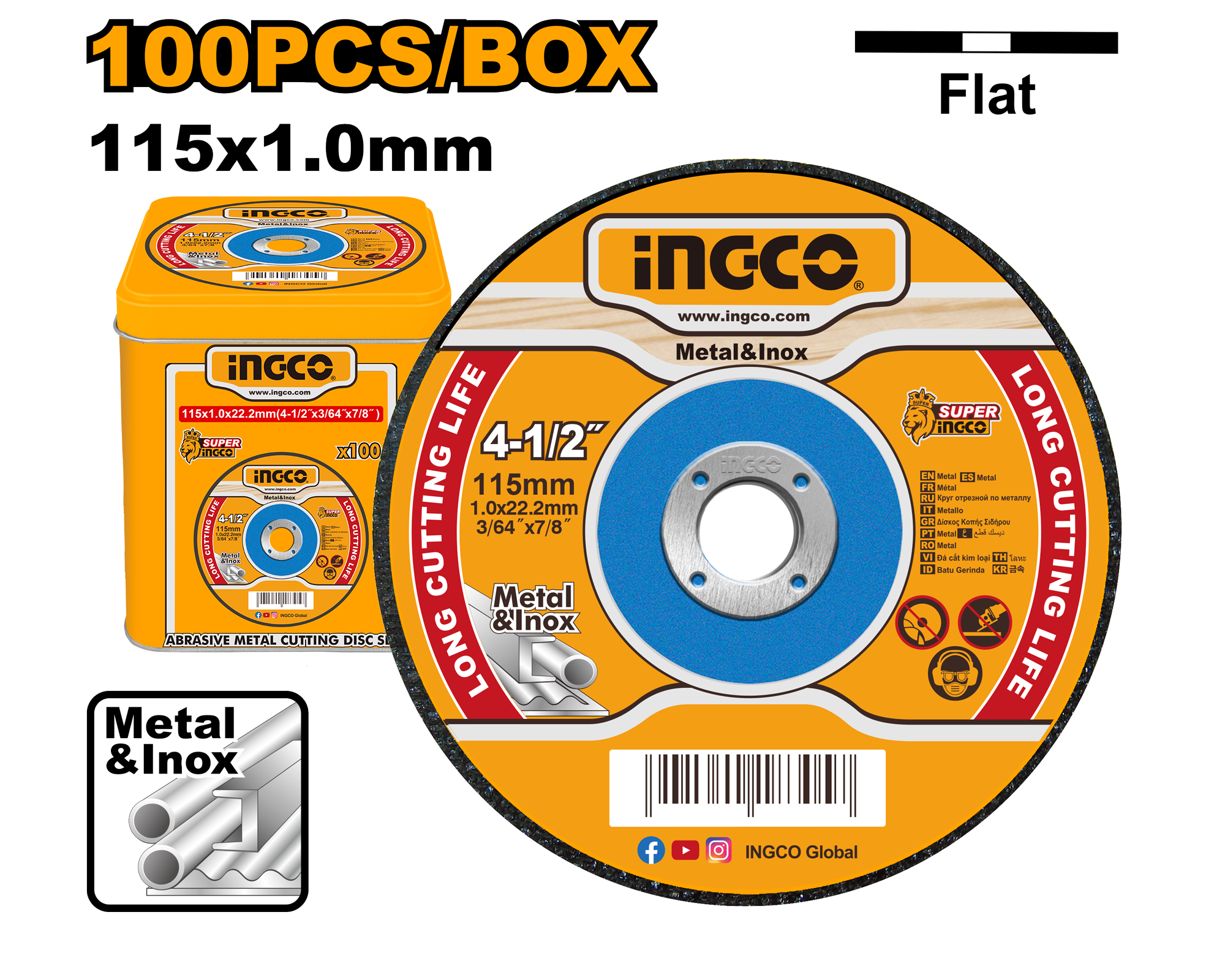 INGCO 100PCs 115x1.0MM Abrasive Metal Cutting Disc Set - MCD10115100