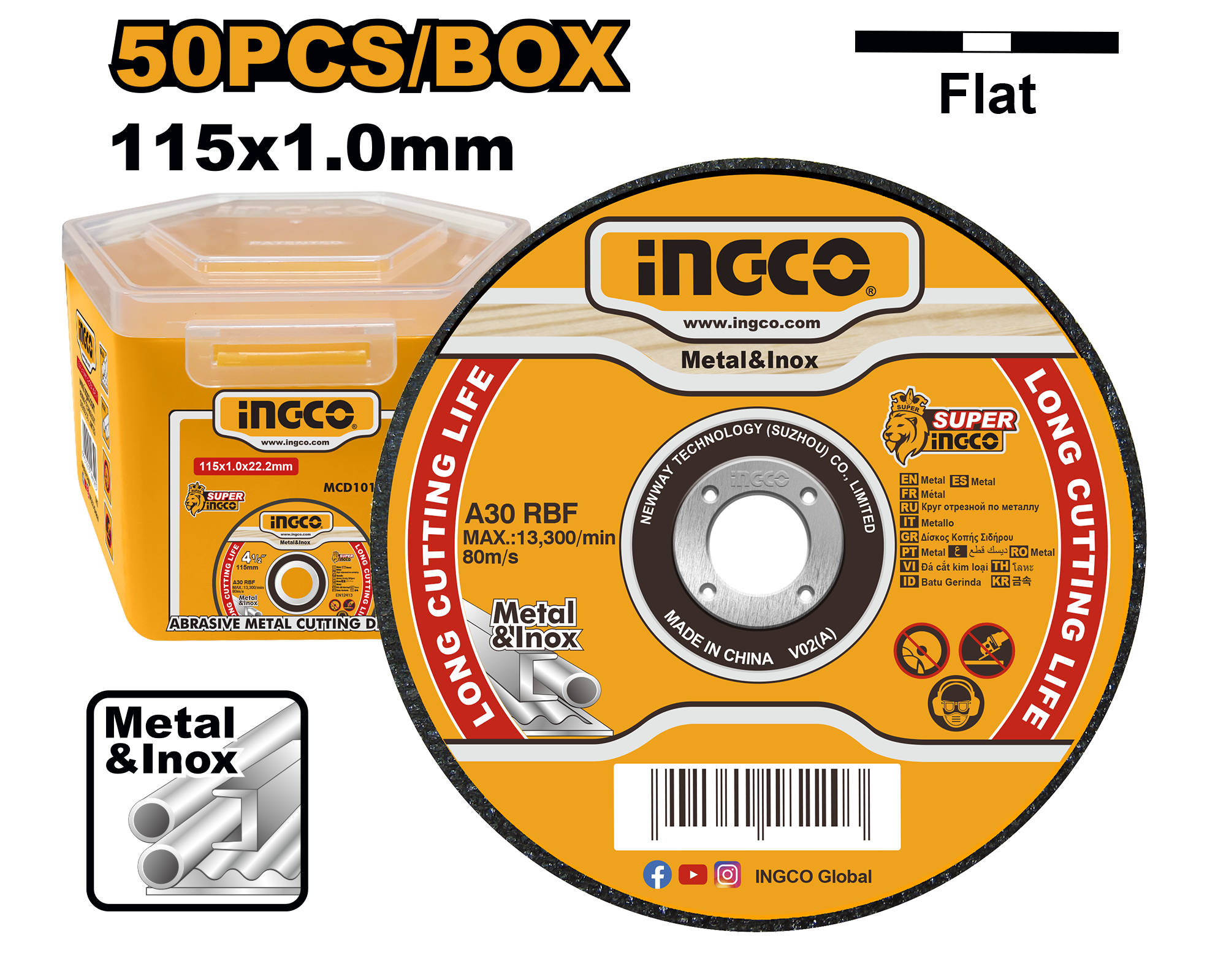 INGCO 50PCs 115x1.0MM Abrasive Metal Cutting Disc Set - MCD1011550