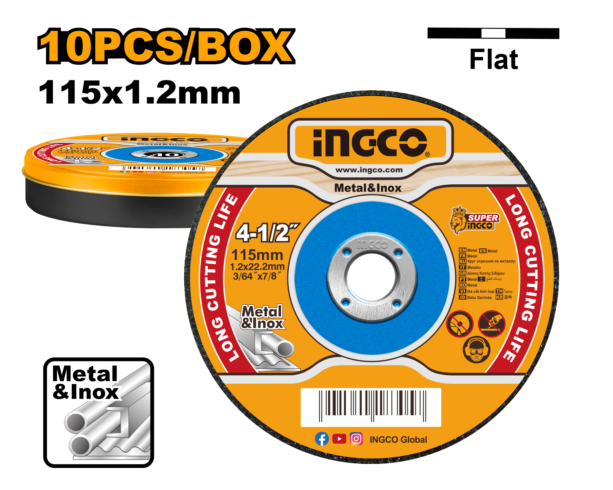 INGCO 10PCs 115x1.2MM Abrasive Metal Cutting Disc Set - MCD121155 Main image