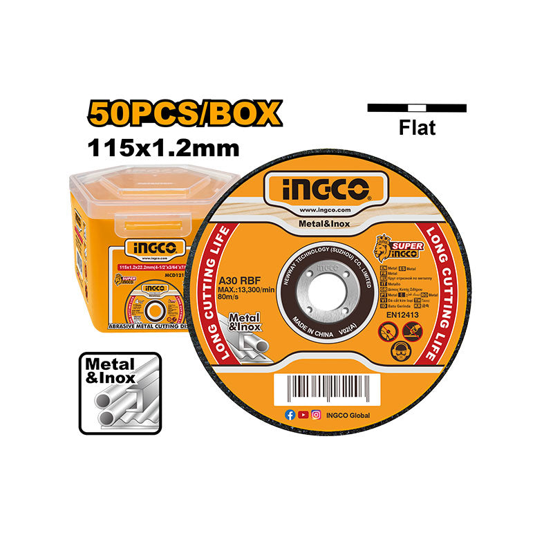 INGCO 50PCs 115x1.2MM Abrasive Metal Cutting Disc Set - MCD1211550