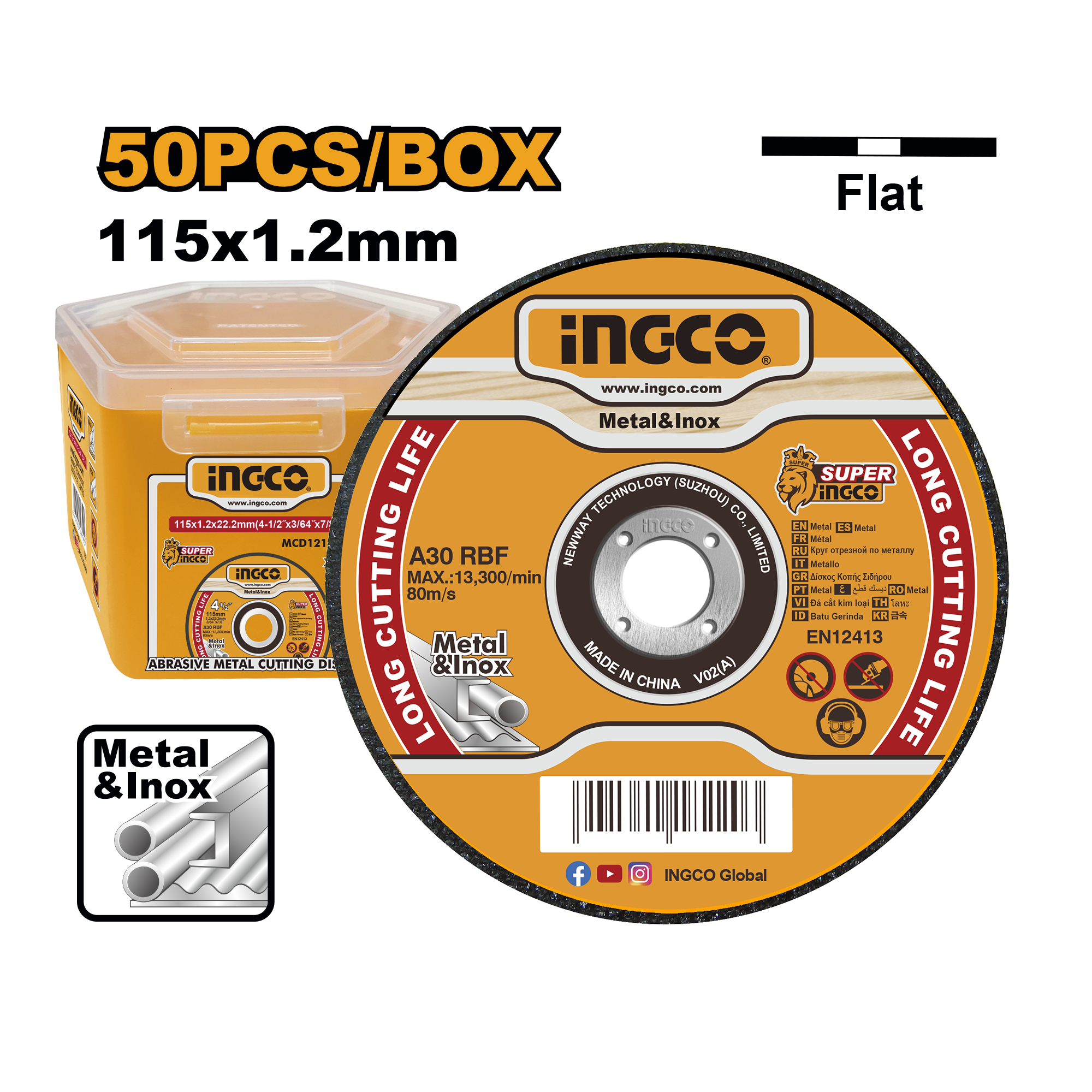 INGCO 50PCs 115x1.2MM Abrasive Metal Cutting Disc Set - MCD1211550