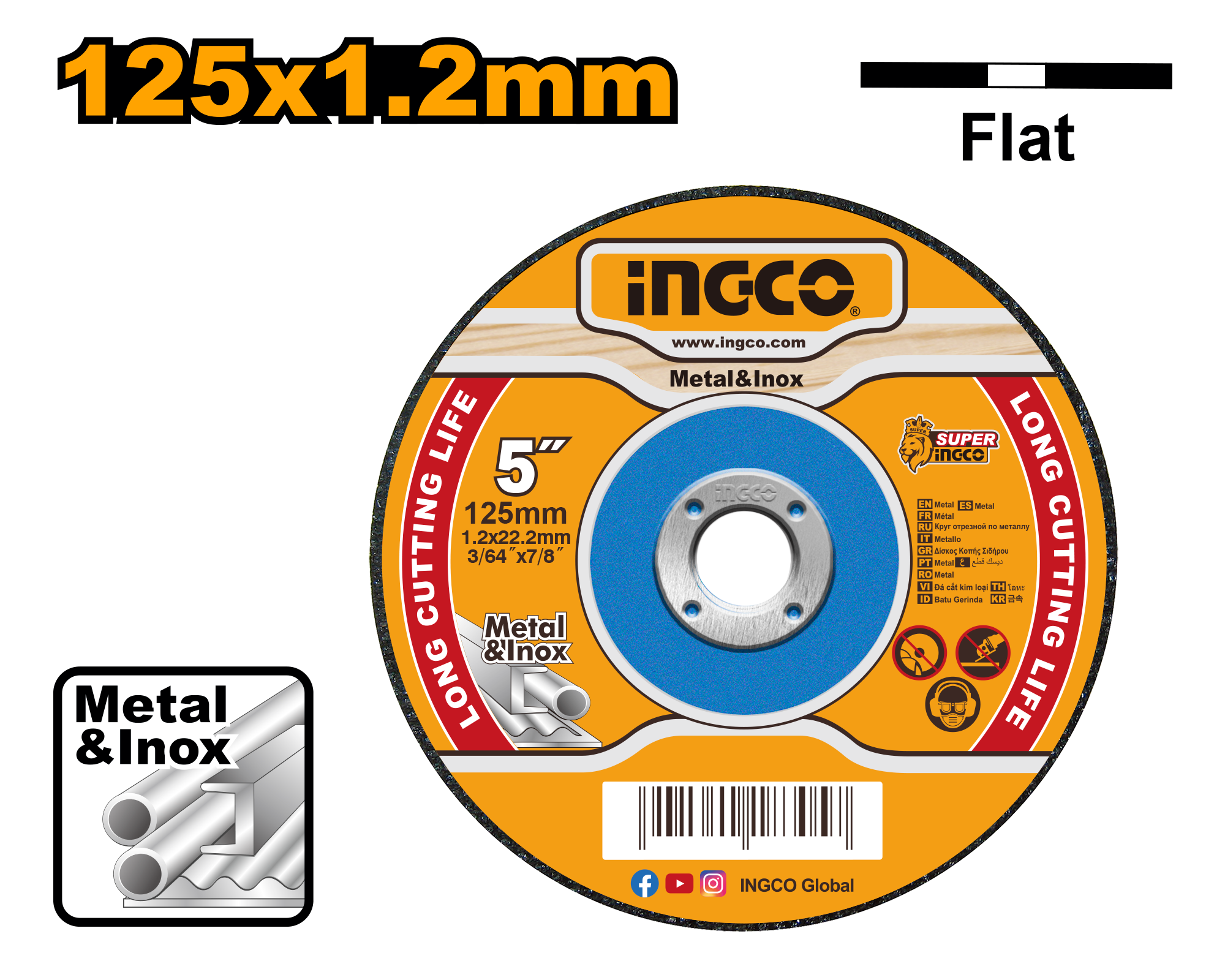 INGCO 125x1.2MM Abrasive Metal Cutting Disc - MCD121251 Main image