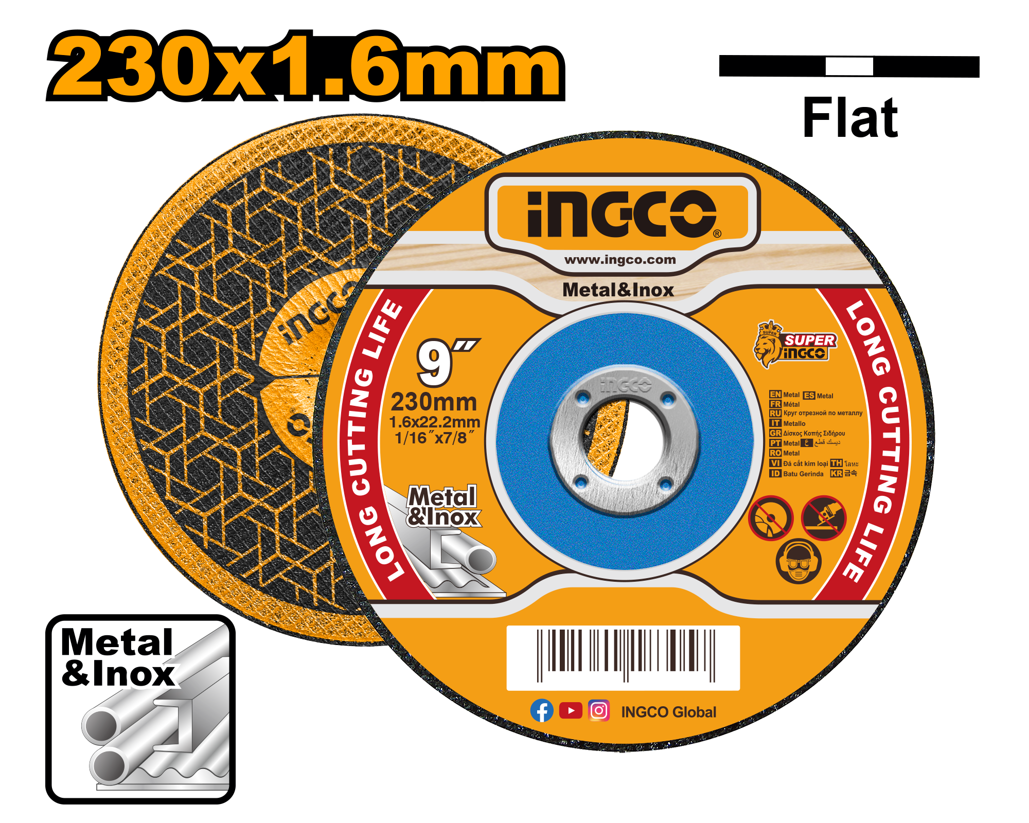 INGCO 230x1.6MM Abrasive Metal Cutting Disc - MCD162301 Main image