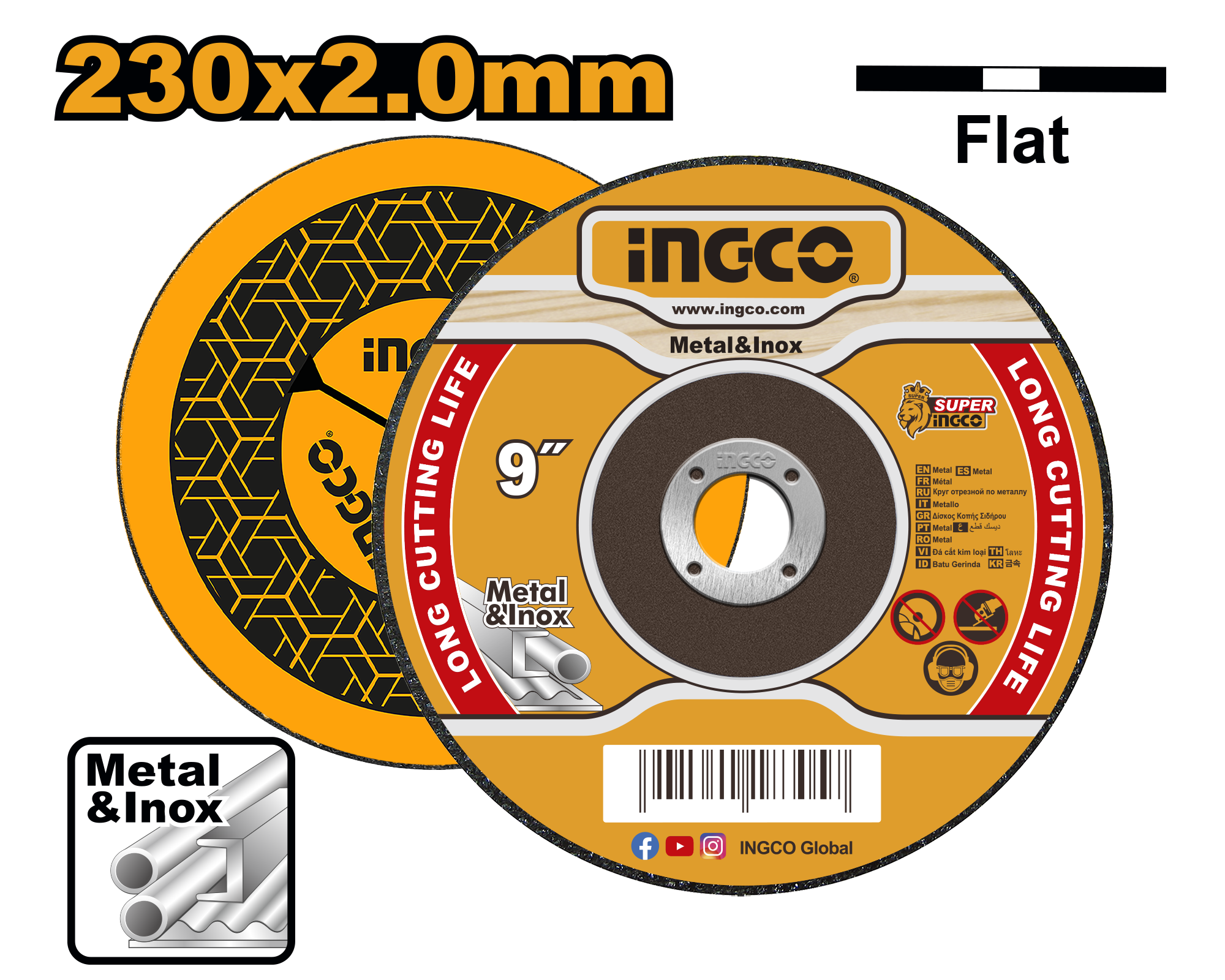 INGCO 230x2.0MM Abrasive Metal Cutting Disc - MCD202303