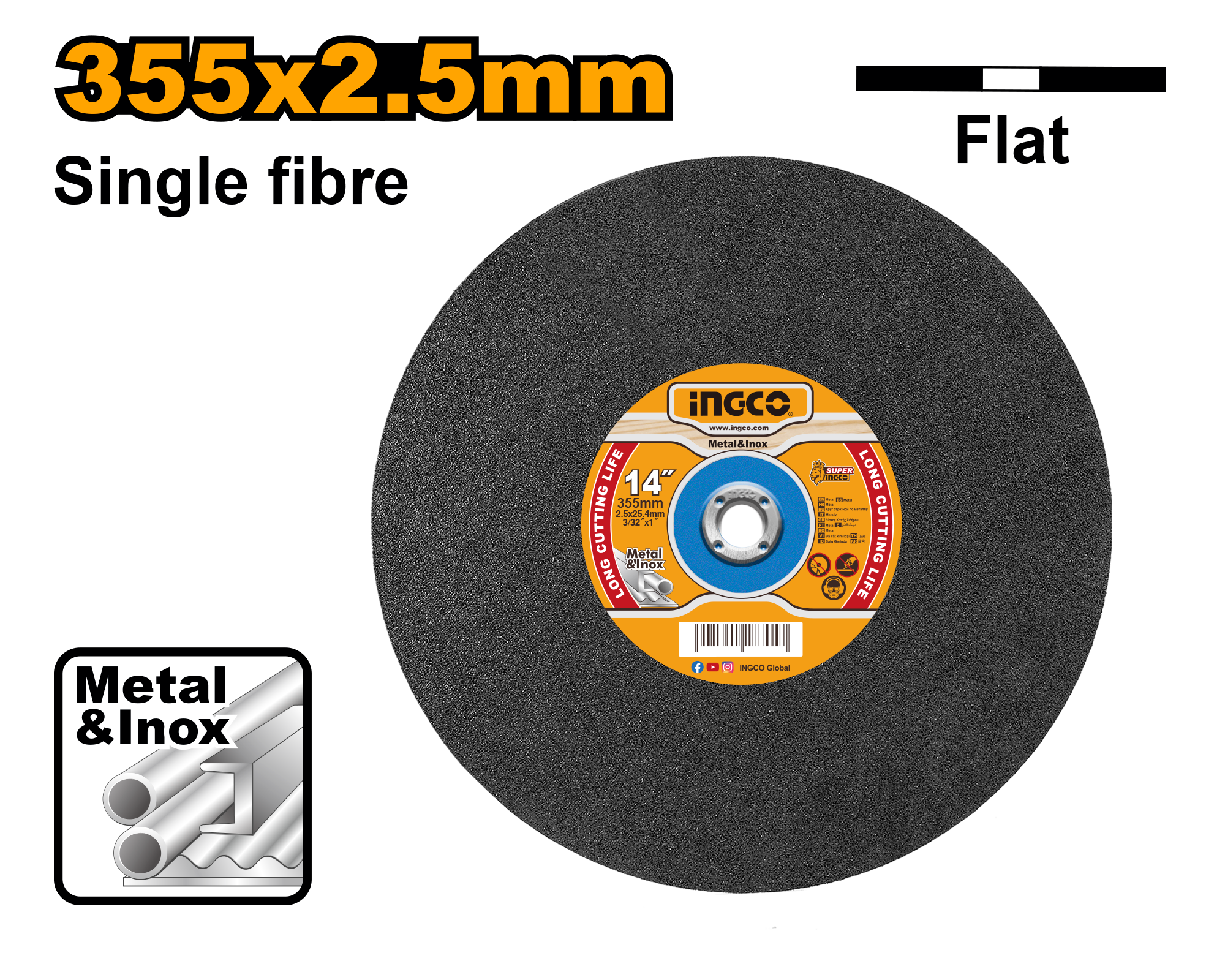 INGCO 355x2.5MM Abrasive Metal Cutting Disc - MCD253551 Main image