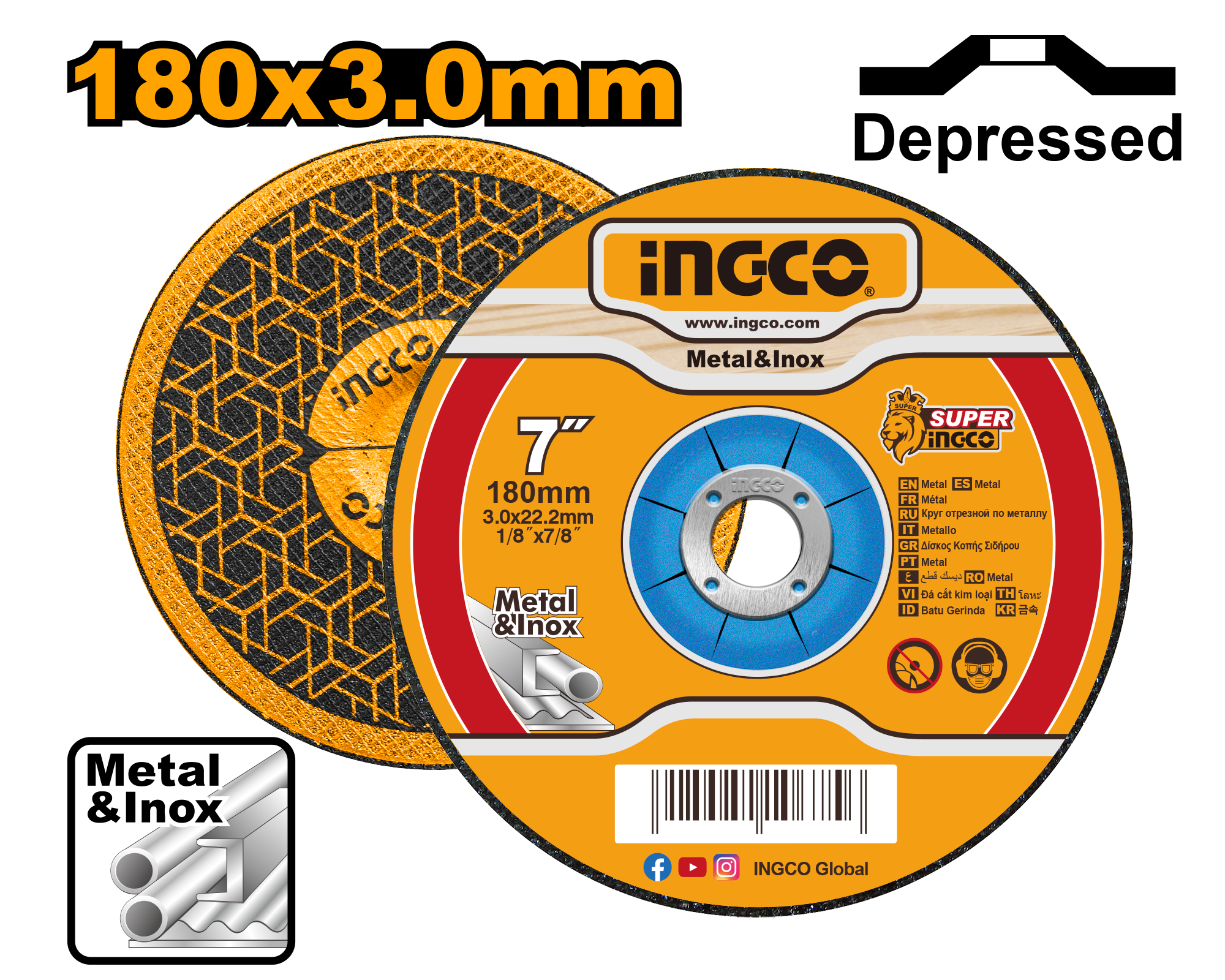 INGCO 180x3.0MM Abrasive Metal Cutting Disc - MCD301801 Main image