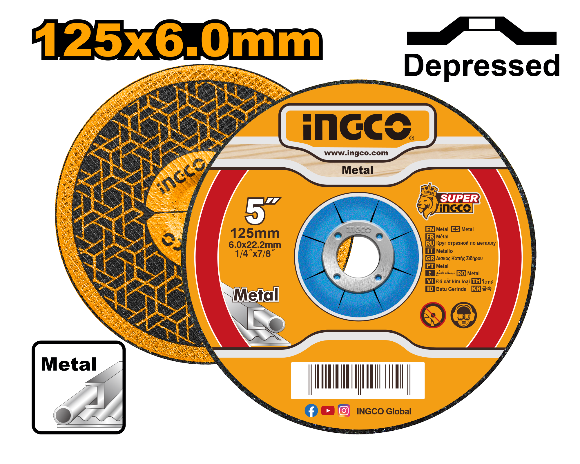 INGCO 125x6.0MM Abrasive Metal Grinding Disc - MGD601251 Main image