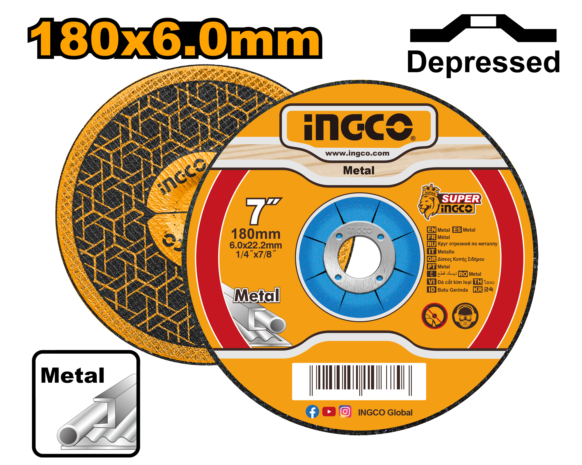 INGCO 180x6.0MM Abrasive Metal Grinding Disc - MGD601801 Main image