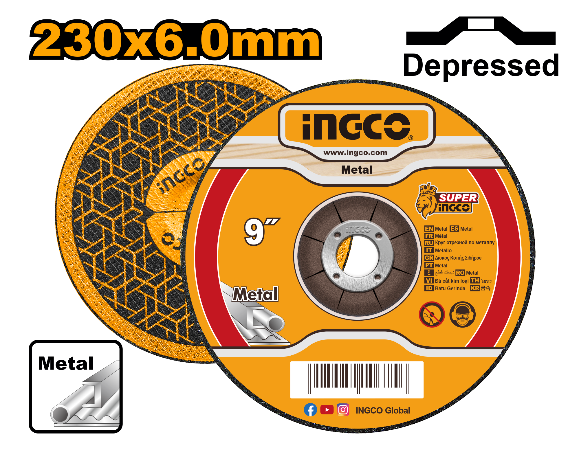 INGCO 230x6.0MM Abrasive Metal Grinding Disc - MGD602301