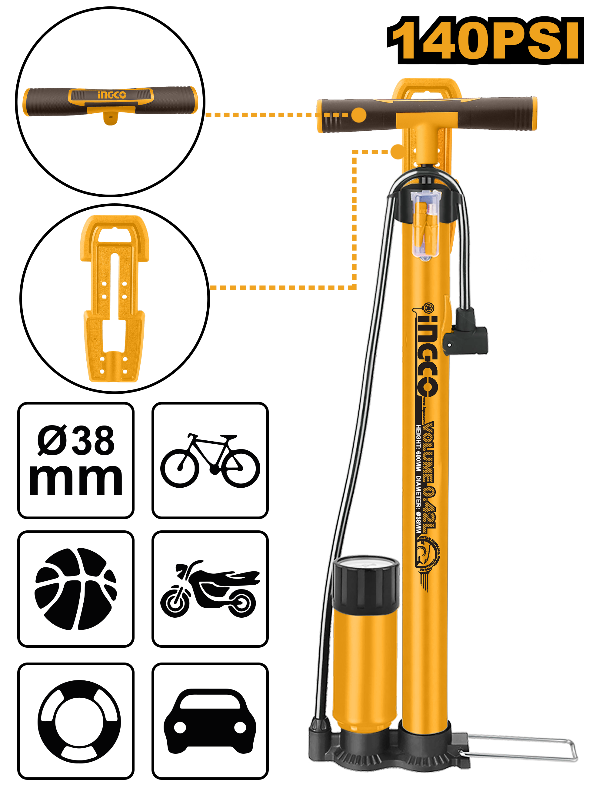 INGCO 140 PSI Hand Pump - MPP3811