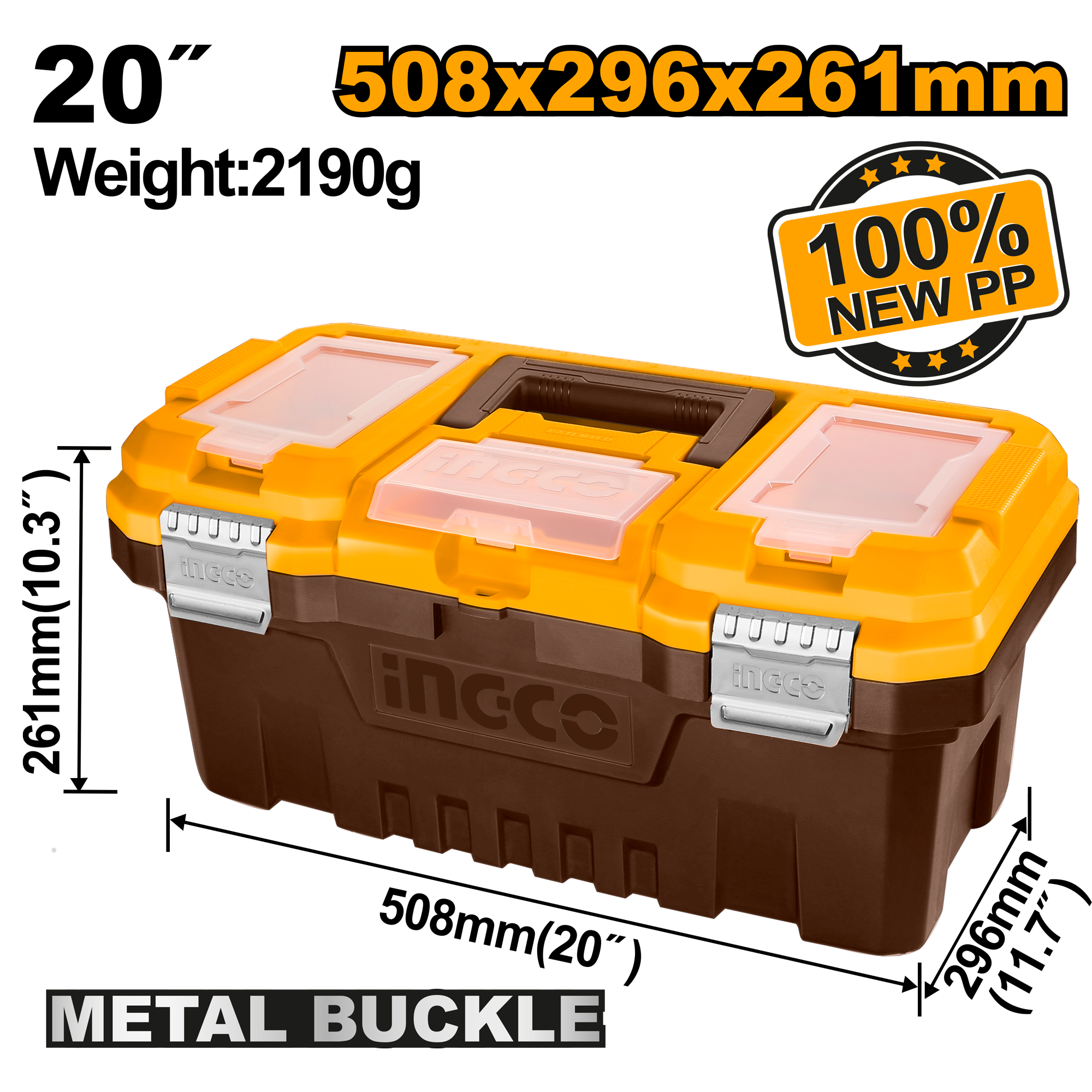 INGCO 508x296x261MM 20" Plastic Toolbox - PBX2002 Main image