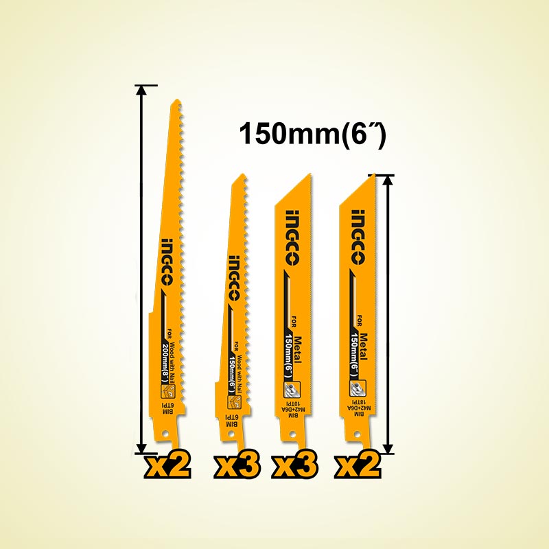 INGCO 150MM (6") 10PCs Reciprocating Saw Blades Set - RSB1001