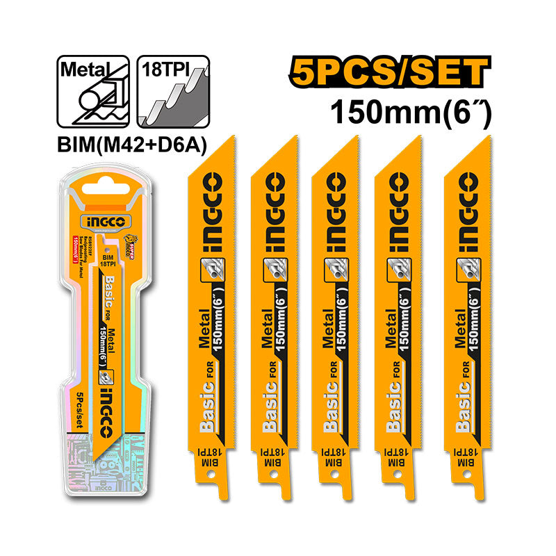 INGCO 150MM (6") 5PCs Reciprocating Saw Blades for Metal - RSB922EF