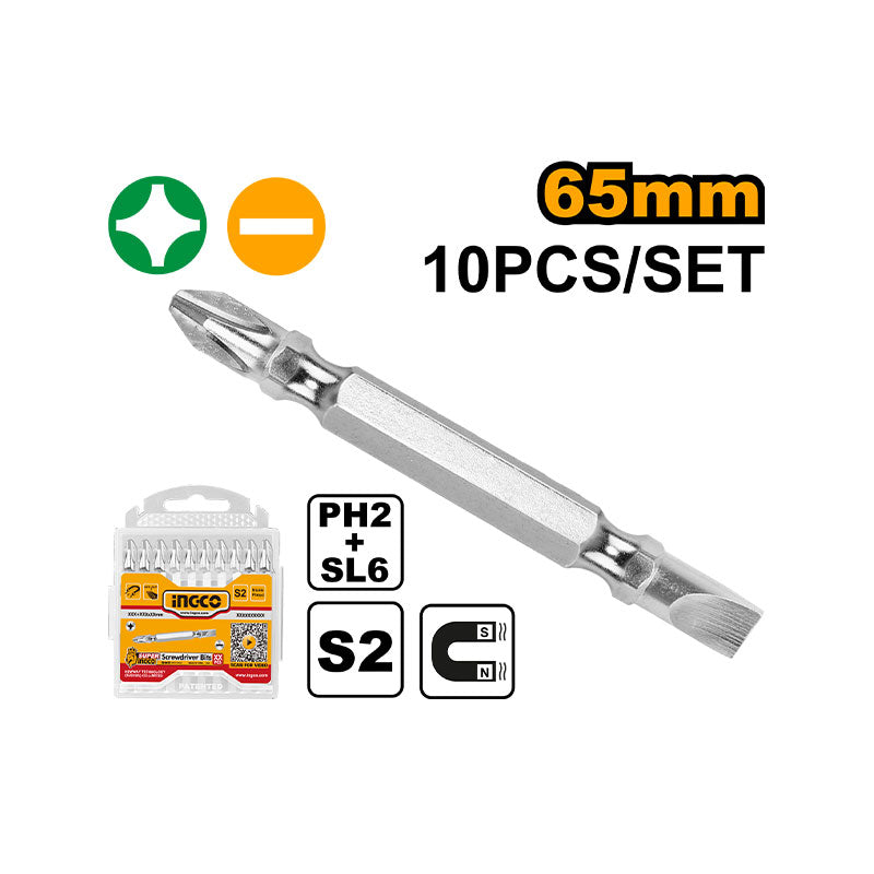 INGCO 65MM 10PCs Screwdriver Bits - SDB21HL133