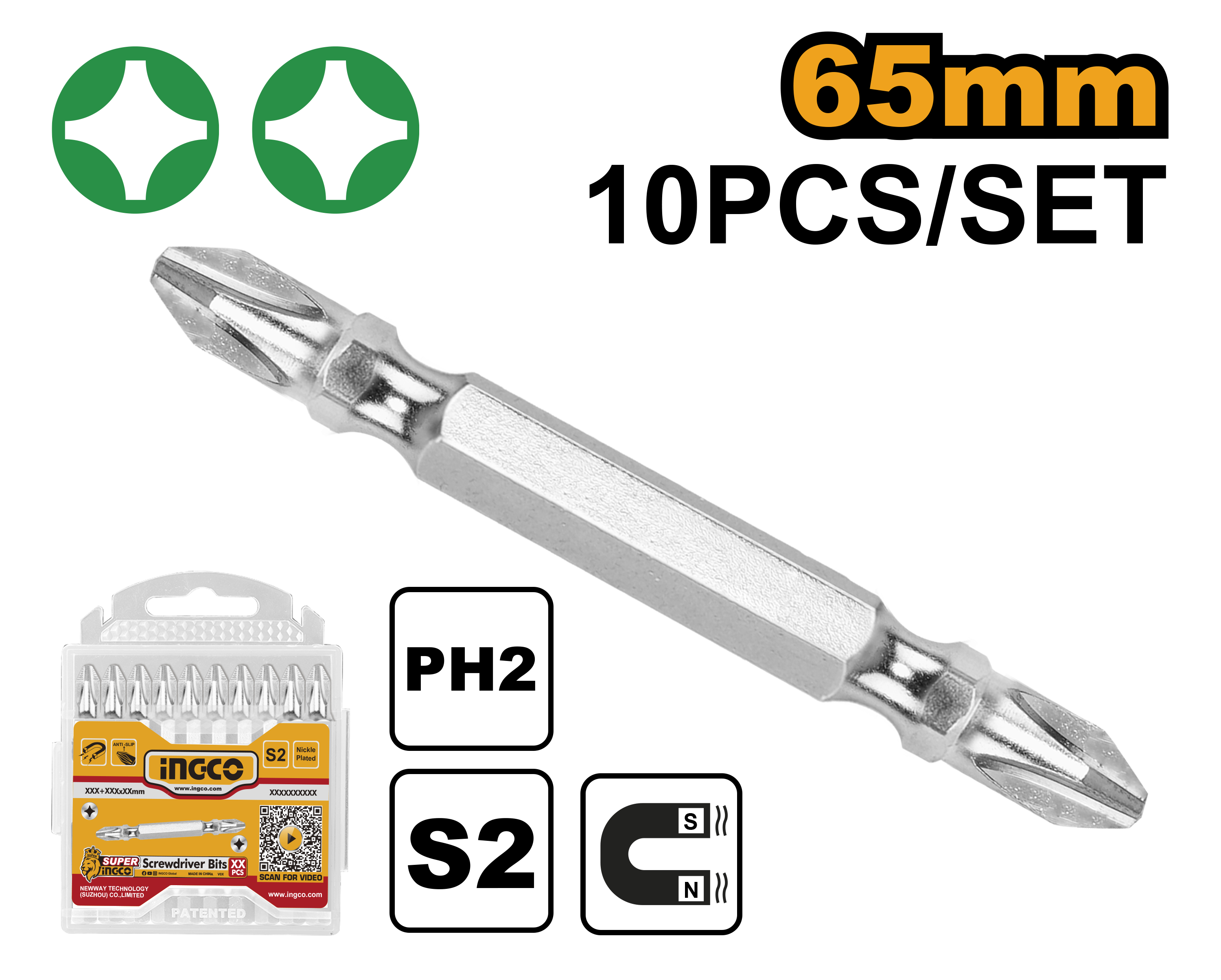 INGCO 65MM 10PCs Screwdriver Bits - SDB21PH233