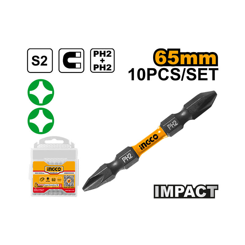 INGCO 65MM 10PCs Impact Screwdriver Bits - SDBIM21PH233