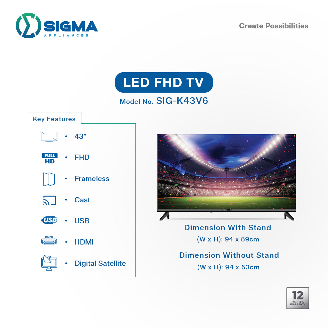 Sigma 43 Inch LED FHD TV available at HomeCart Ghana