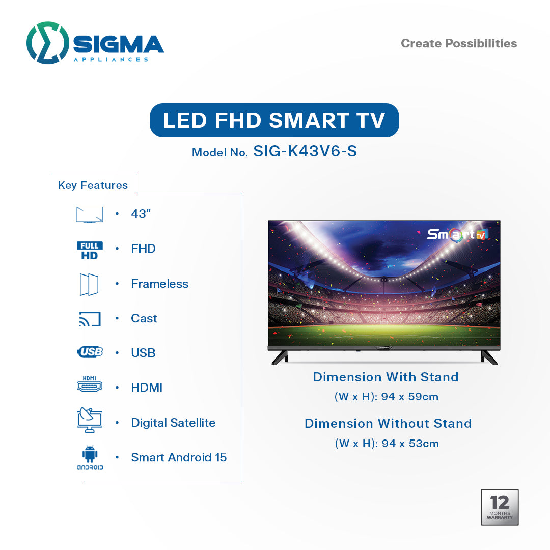 Sigma 43 Inch Smart Android FHD TV available at HomeCart Ghana