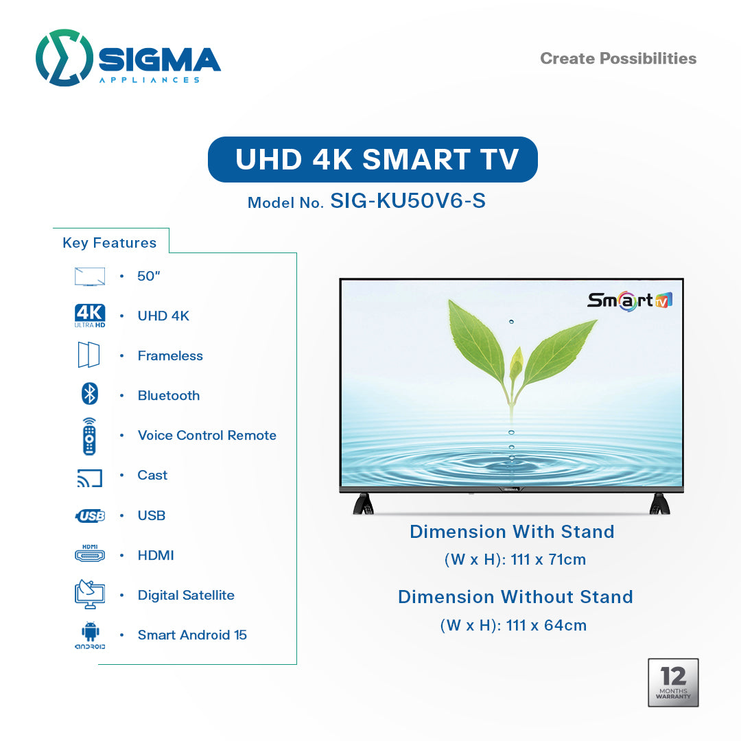 Sigma 50 Inch UHD 4K Smart Android TV available at HomeCart Ghana