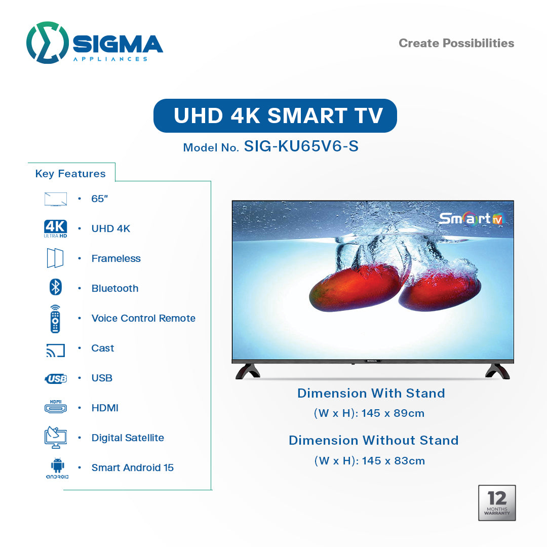 Sigma 65 Inch UHD 4K Smart Android TV available at HomeCart Ghana