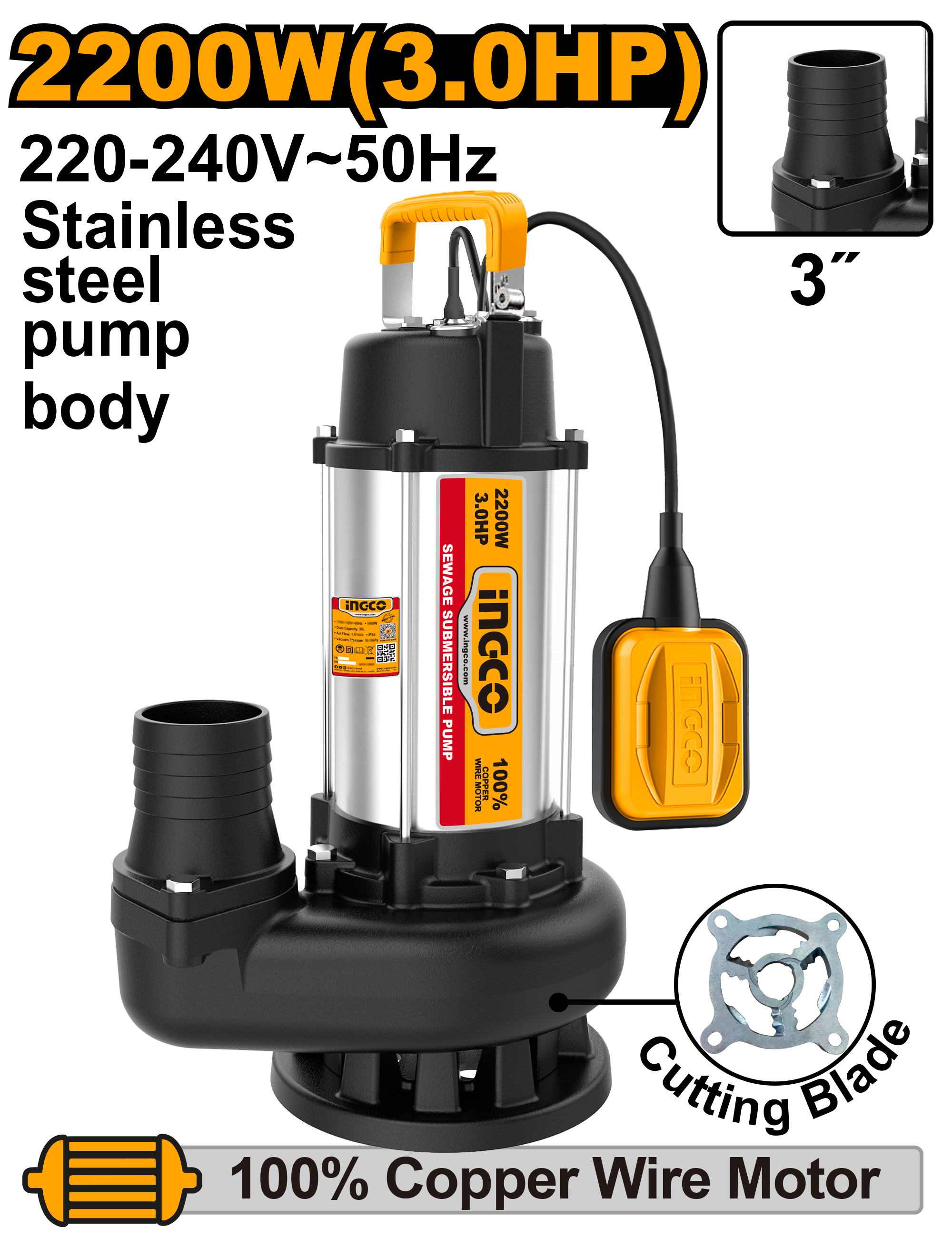 INGCO Sewage Submersible Pump - SPDB220068