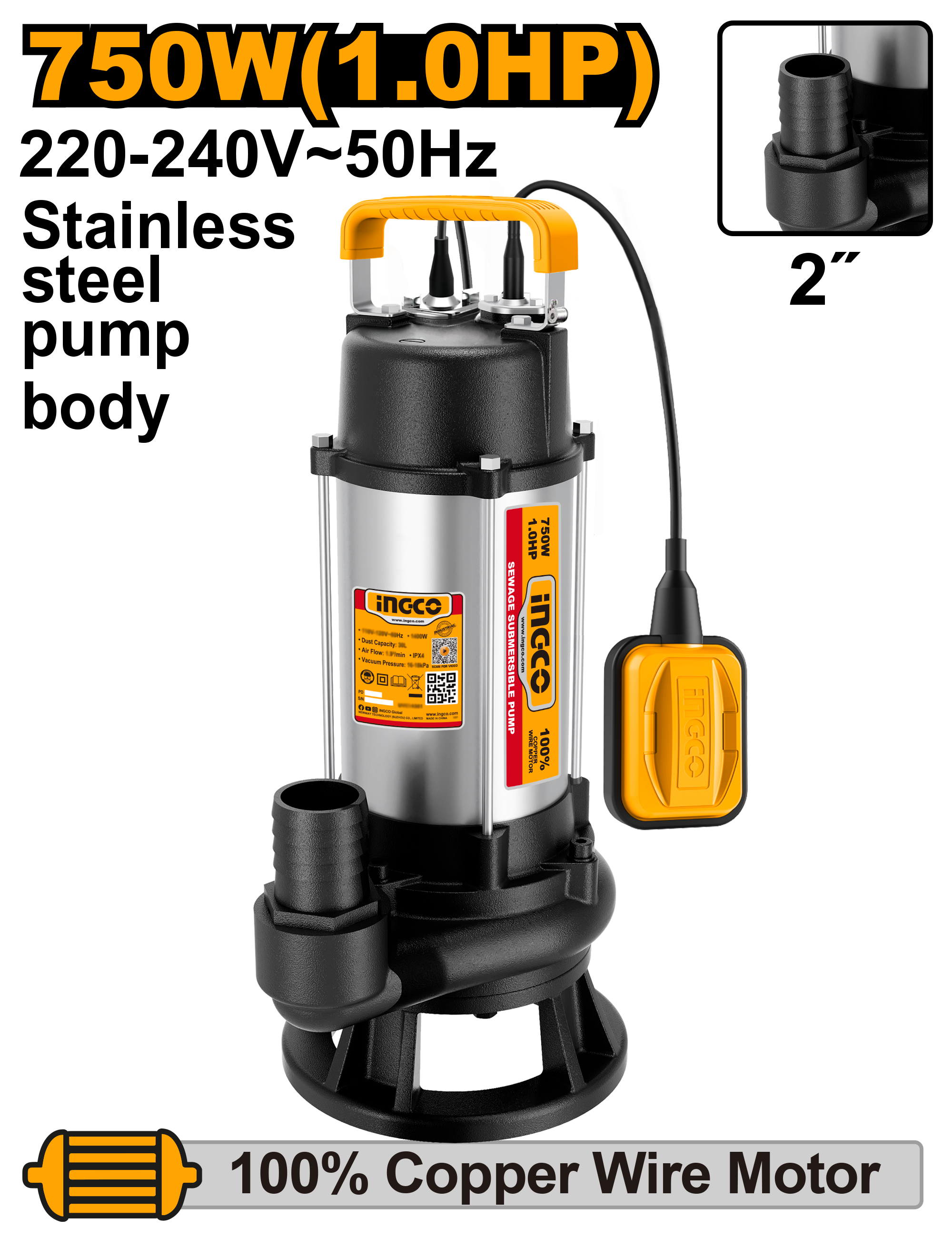 INGCO Sewage Submersible Pump - SPDS75068