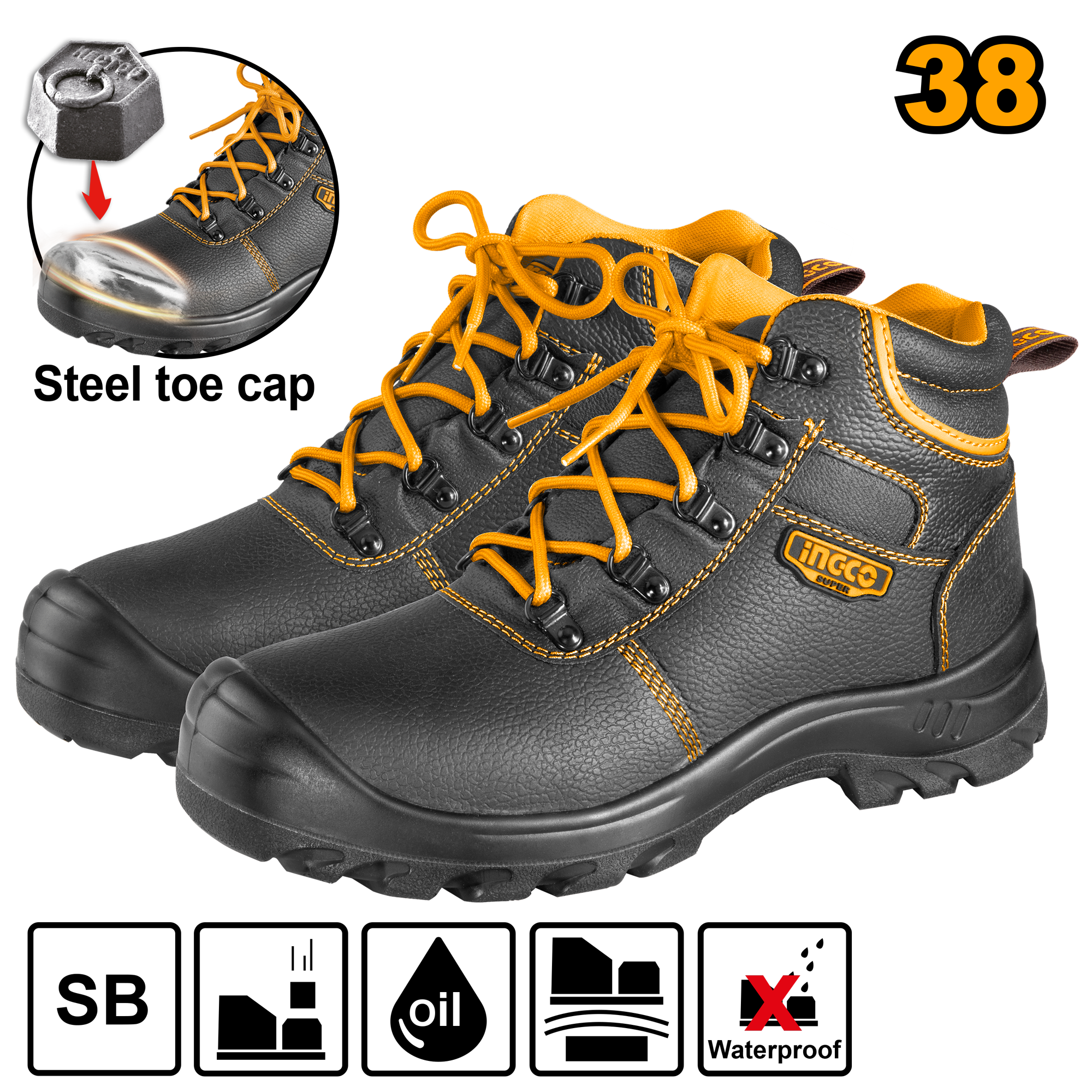 INGCO Steel Toe Cap Safety Boots - SSH04SB.38, 40, 41, 42, 44, 45 & 46