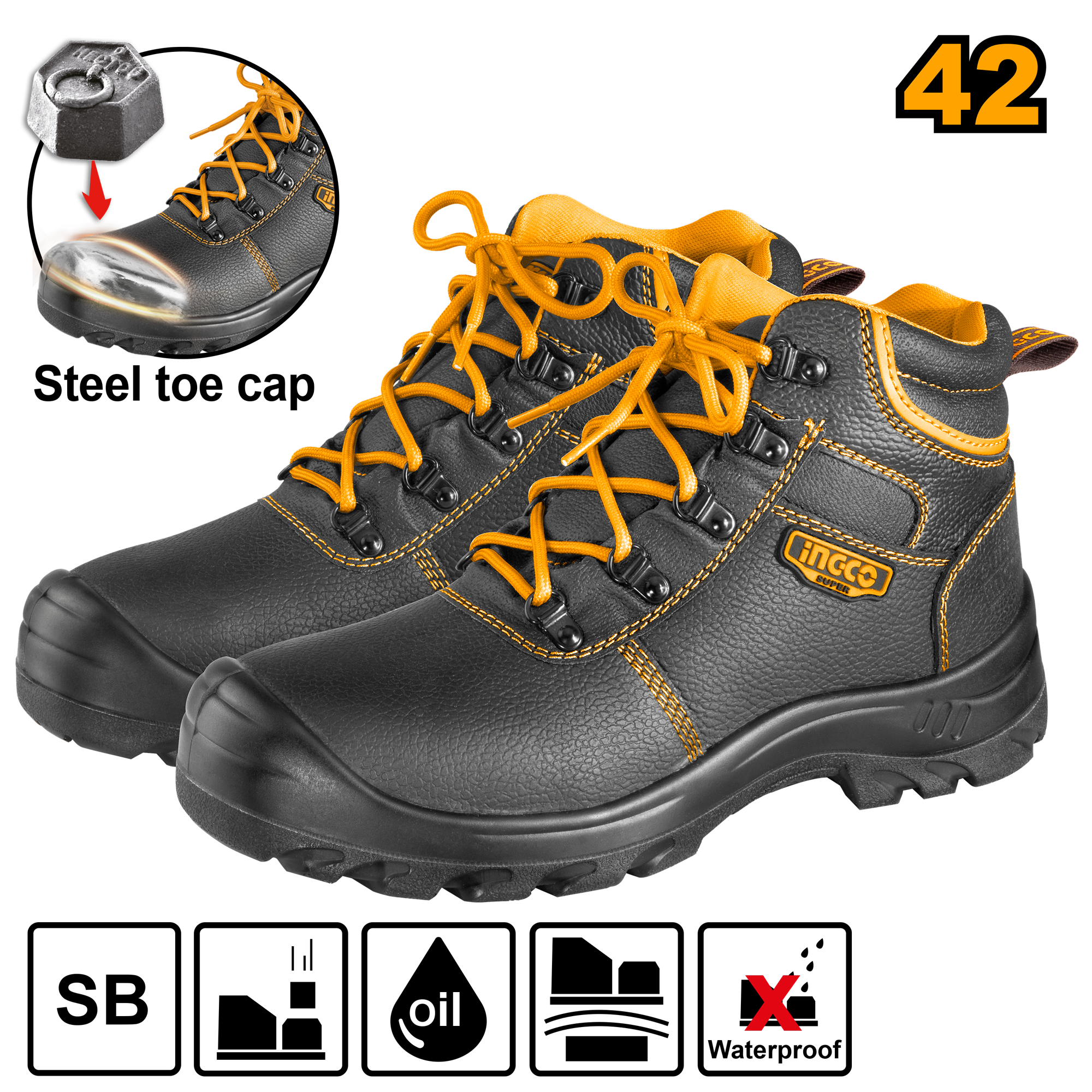 INGCO Steel Toe Cap Safety Boots - SSH04SB.38, 40, 41, 42, 44, 45 & 46