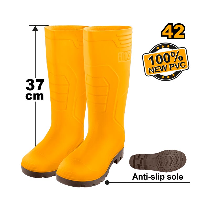 INGCO 100% New PVC, Anti-Slip Sole, 37CM Rain Boots - SSH092L SIZES 39, 40, 41, 42, 43, 44, 45, 46