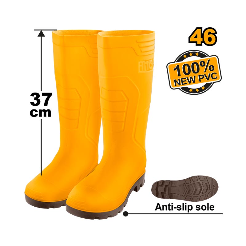 INGCO 100% New PVC, Anti-Slip Sole, 37CM Rain Boots - SSH092L SIZES 39, 40, 41, 42, 43, 44, 45, 46