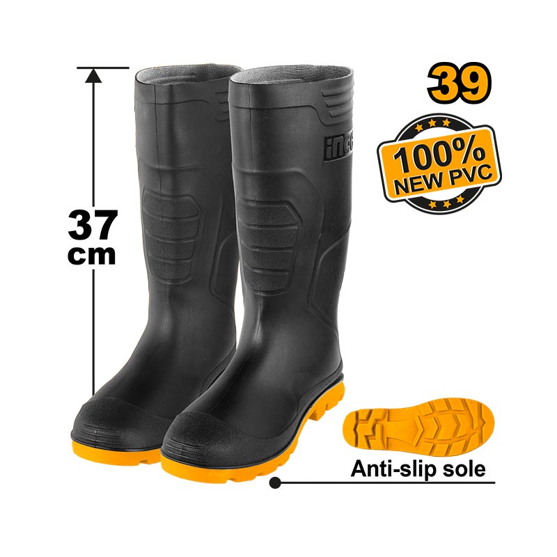 INGCO 100% New PVC, Anti-Slip Sole, 37CM Rain Boots - SSH092LYB SIZES 39, 41, 42, 43, 44, 45, 46