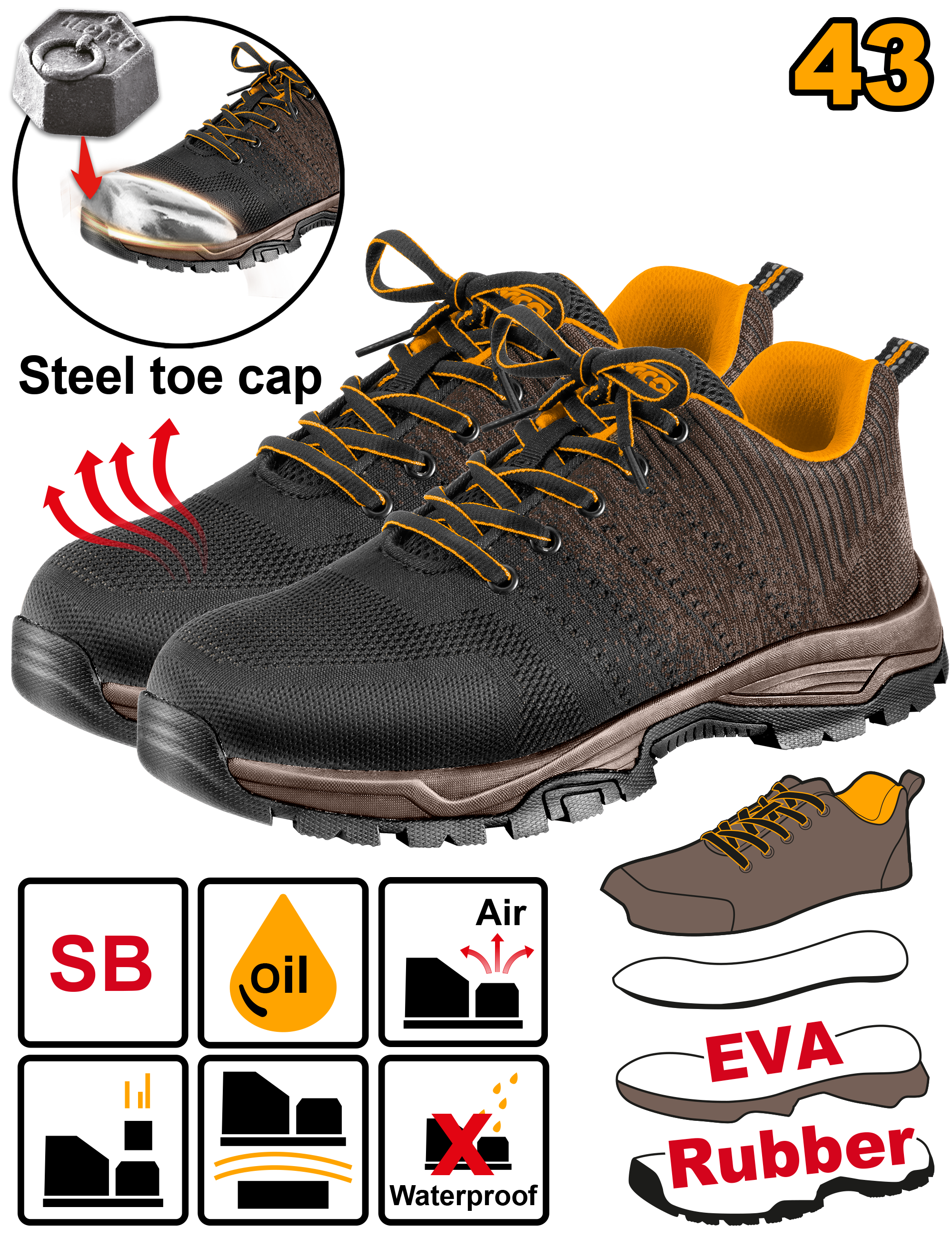 INGCO Steel Toe Cap Safety Boots - SSH82SB.41, 42, 43, 44 & 45