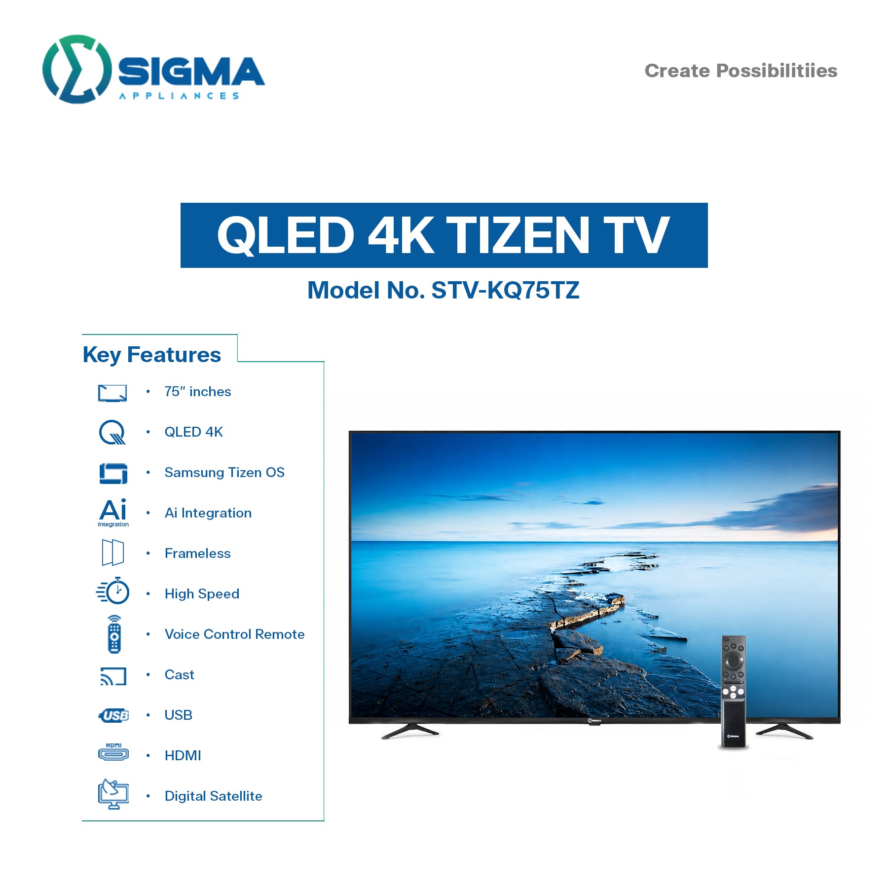 Sigma 50 Inch QLED 4K Tizen OS TV available at HomeCart Ghana