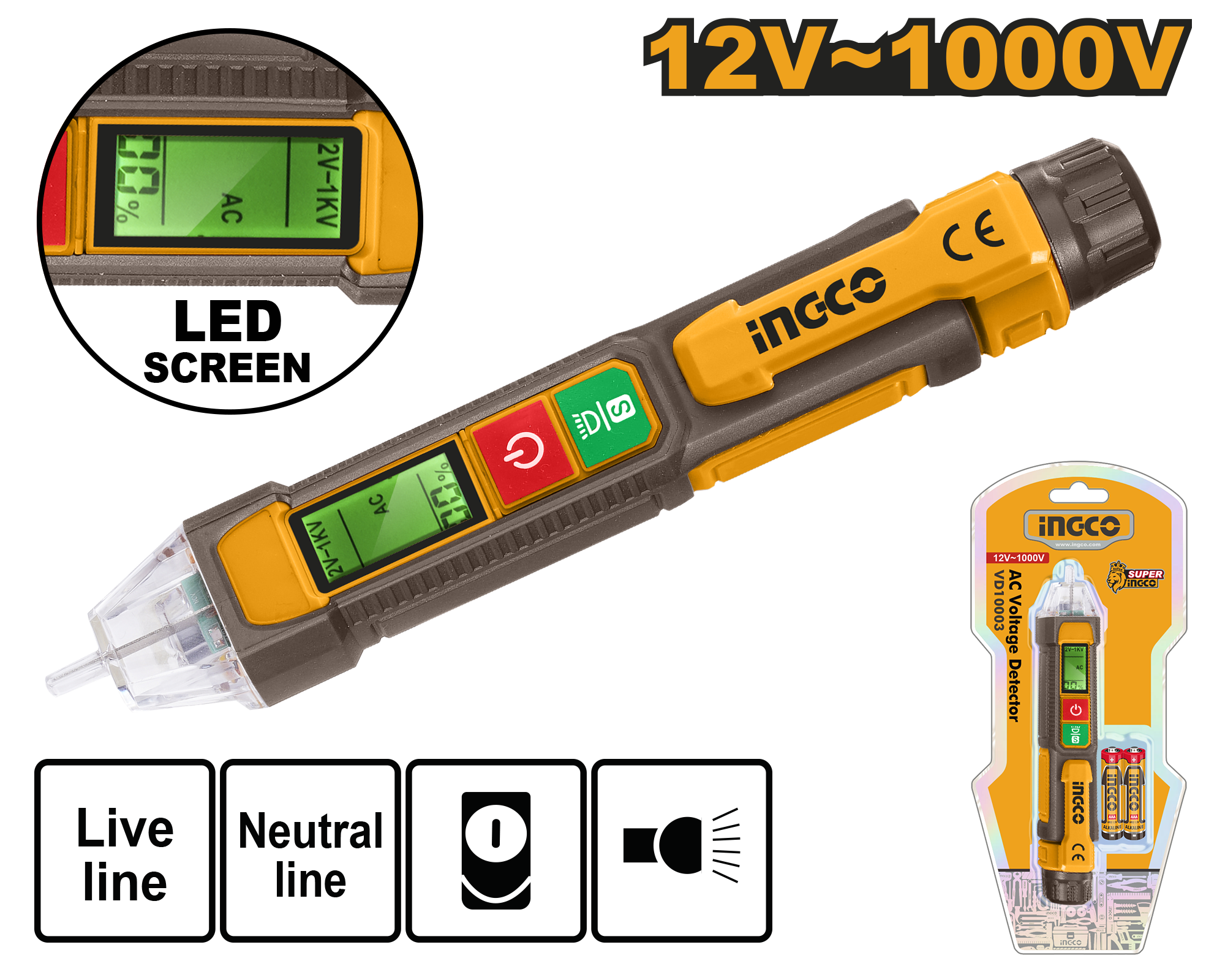 INGCO 12V-1000V AC Voltage Detector - VD210003