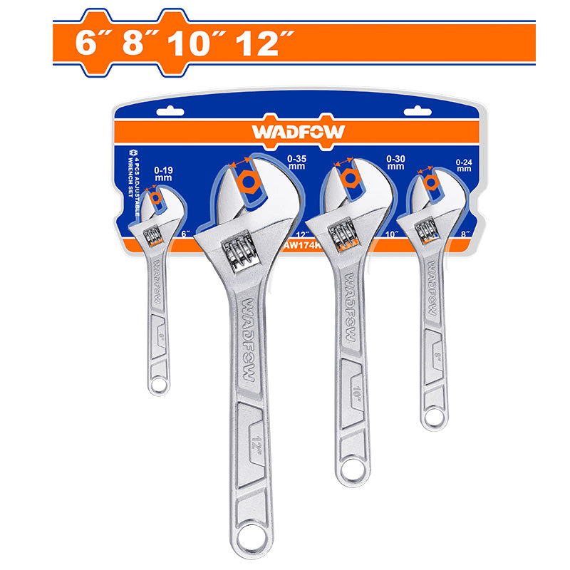 WADFOW 6", 8, 10", 12" 4 PCs Adjustable Wrench Set - WAW174K