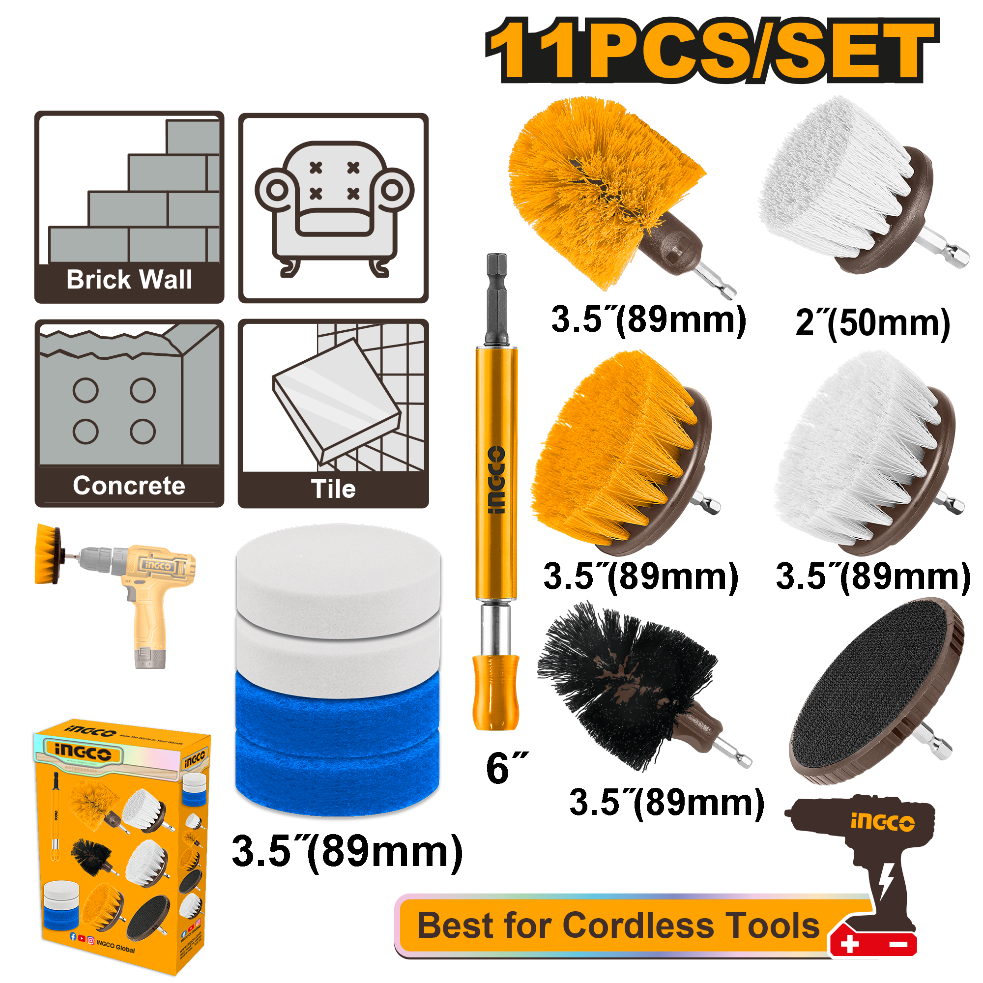 INGCO 11 Pcs Cleaning Brush Set - WCB1101 Main image