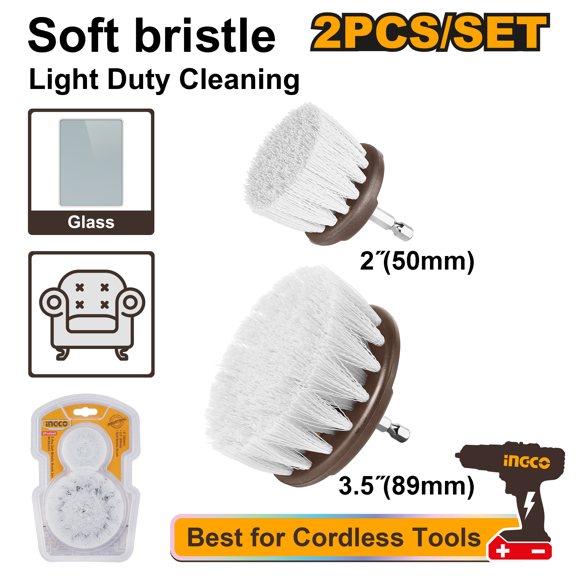 INGCO 2 Pcs Soft Bristle Brush Set - WCBS3235