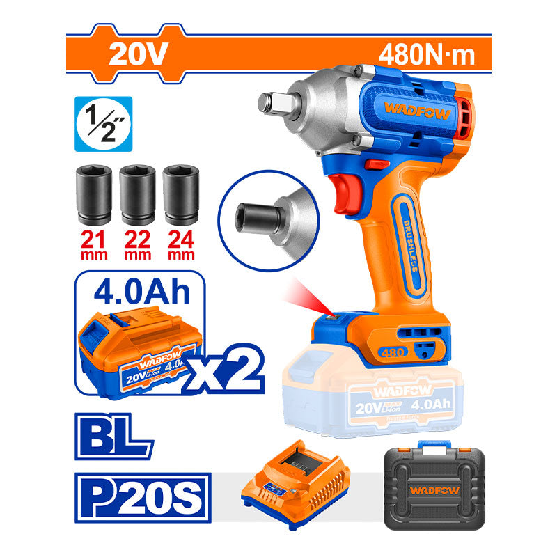 WADFOW 20V 480N.m Cordless Impact Wrench - WCD1B483
