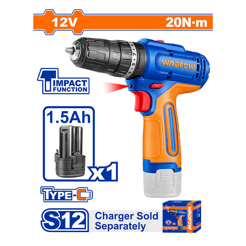 WADFOW 12V, 20N.m Cordless Impact Drill - WCDS5681