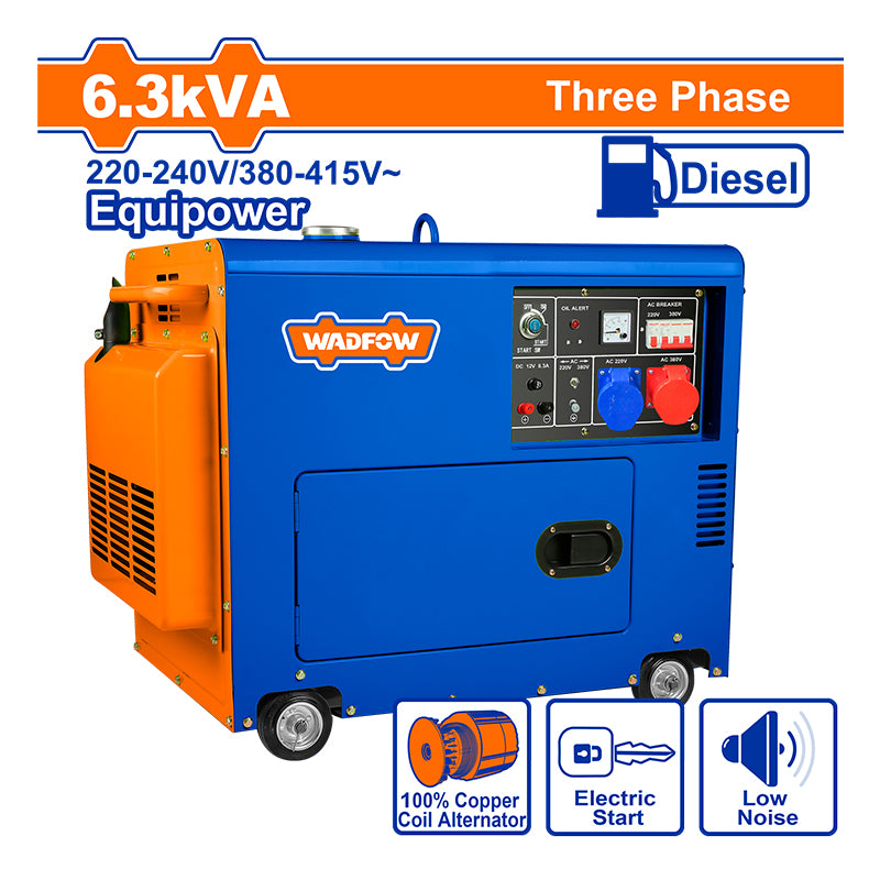 WADFOW 6.3kVA Three Phase Silent Diesel Generator - WDG2A50DT