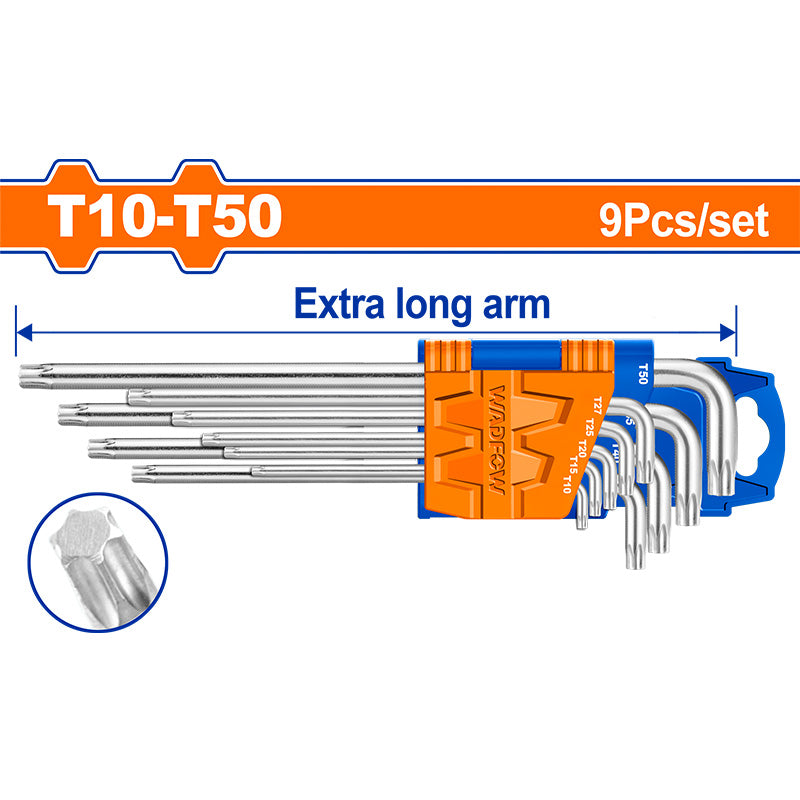 WADFOW T10-T50 Extra Large Arm 9 PCs Torx Key Set - WHK3292